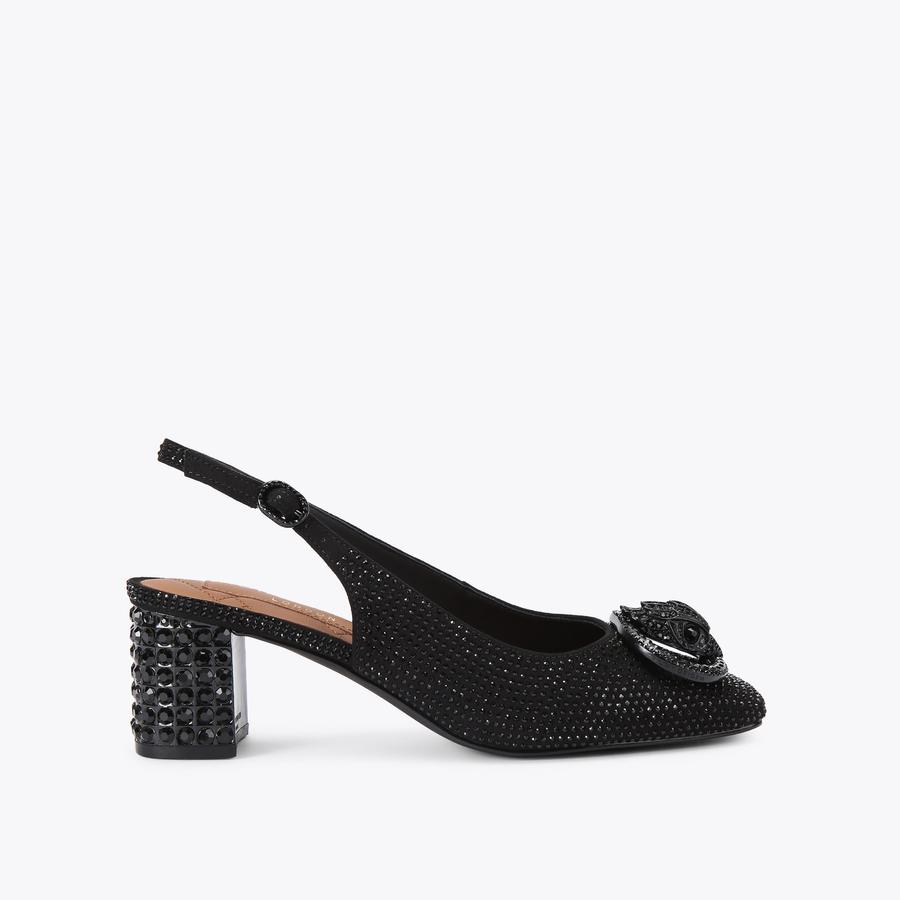 CHELSEA BLOCK SLING DR Black Fabric Black Slingback Heel by Kurt