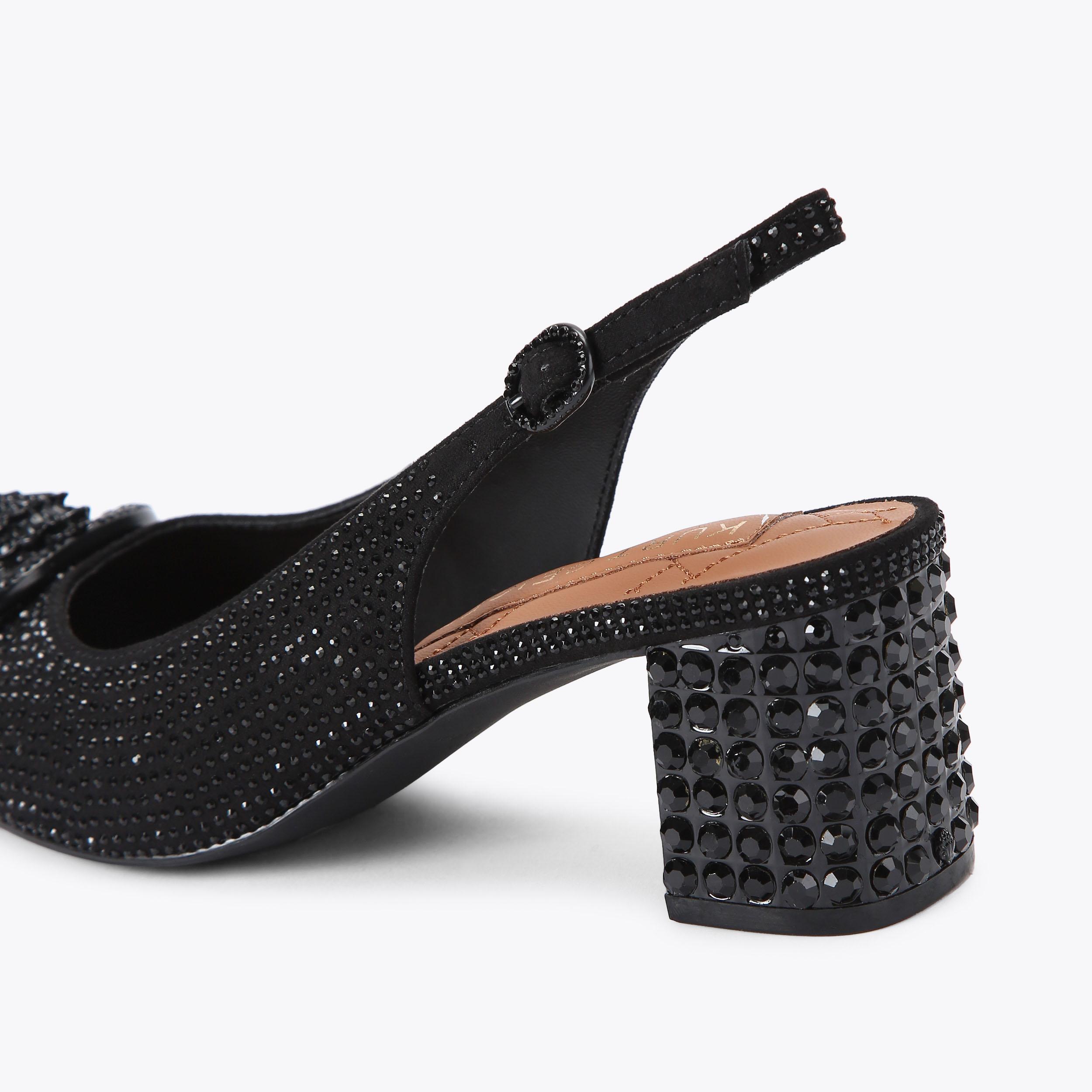 CHELSEA BLOCK SLING DR Black Fabric Black Slingback Heel by Kurt