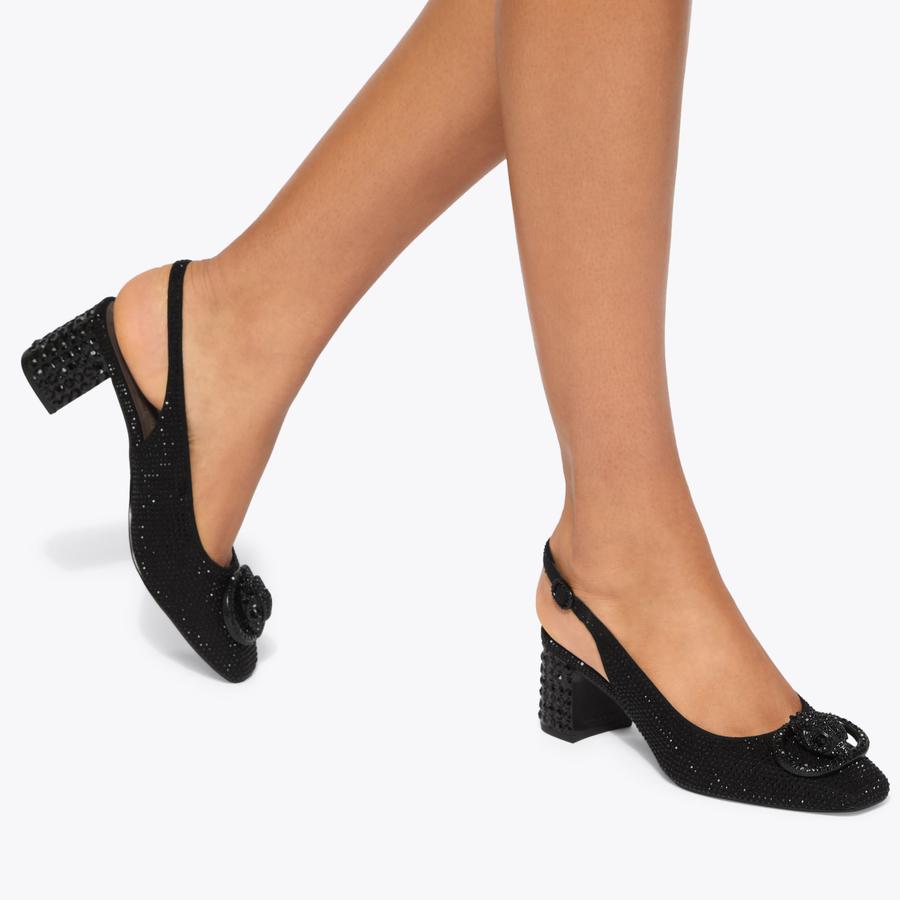 CHELSEA BLOCK SLING DR Black Fabric Black Slingback Heel by Kurt