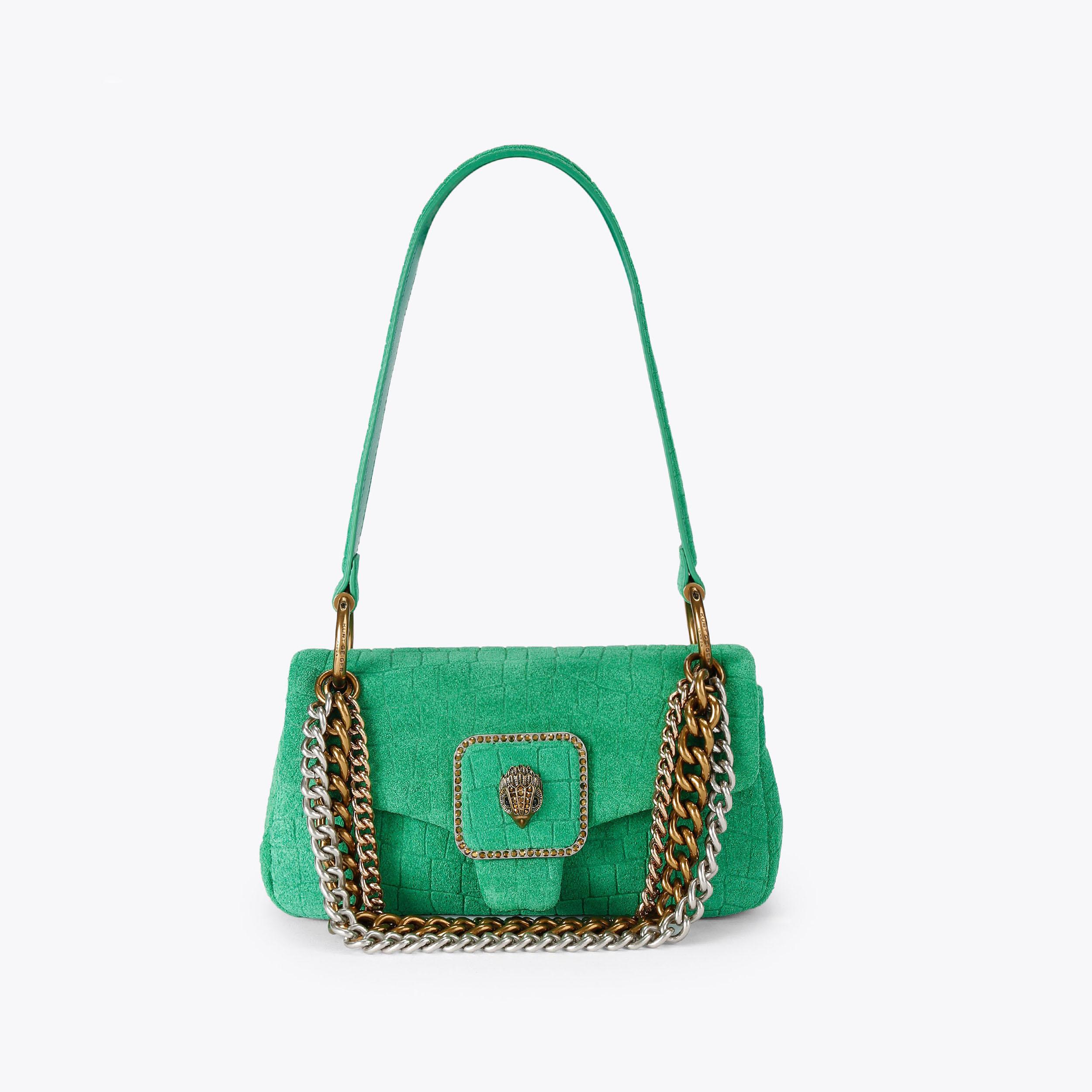 MINI PIMLICO BAG CHAIN Green Suede Croc Embossed Shoulder Bag by