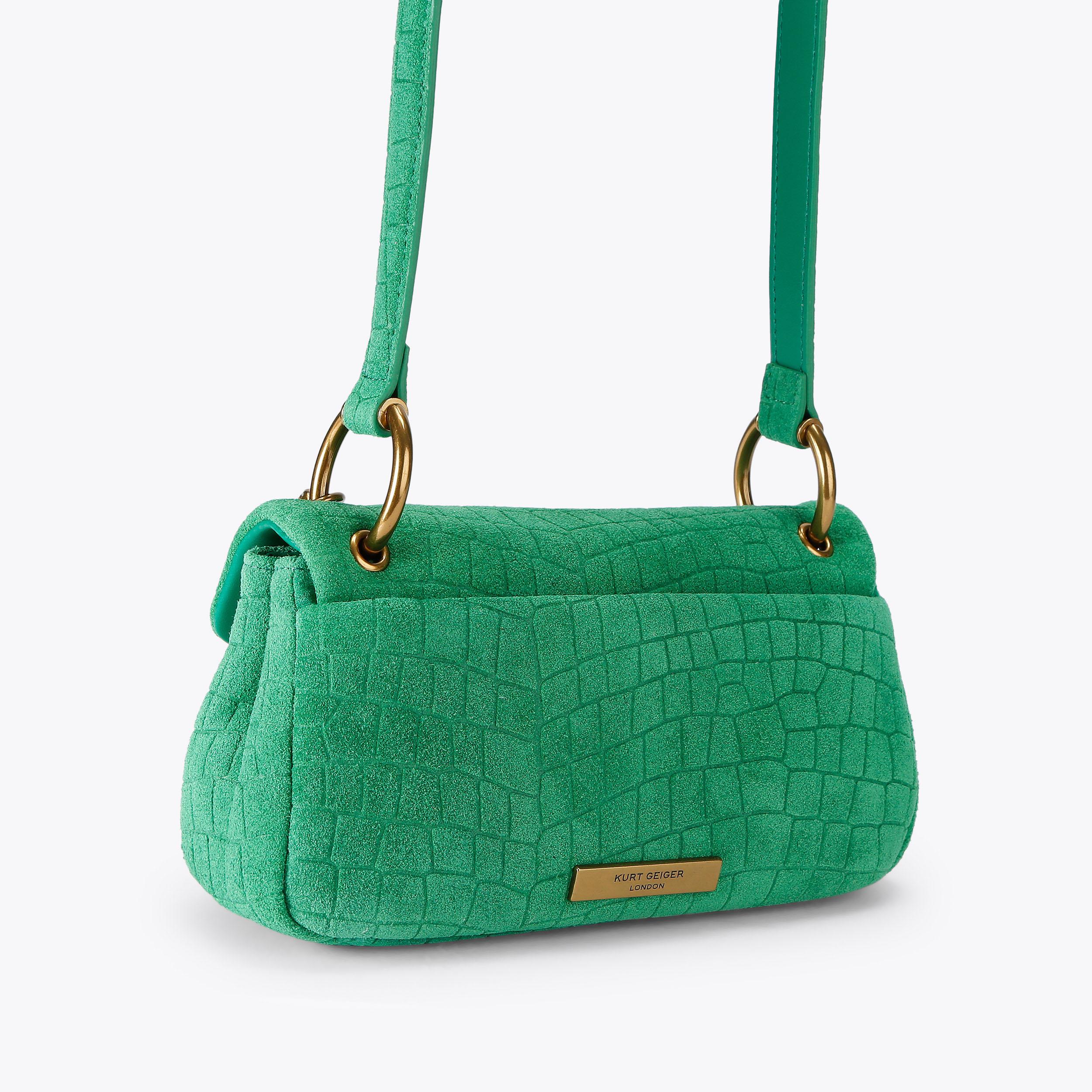 MINI PIMLICO BAG CHAIN Green Suede Croc Embossed Shoulder Bag by
