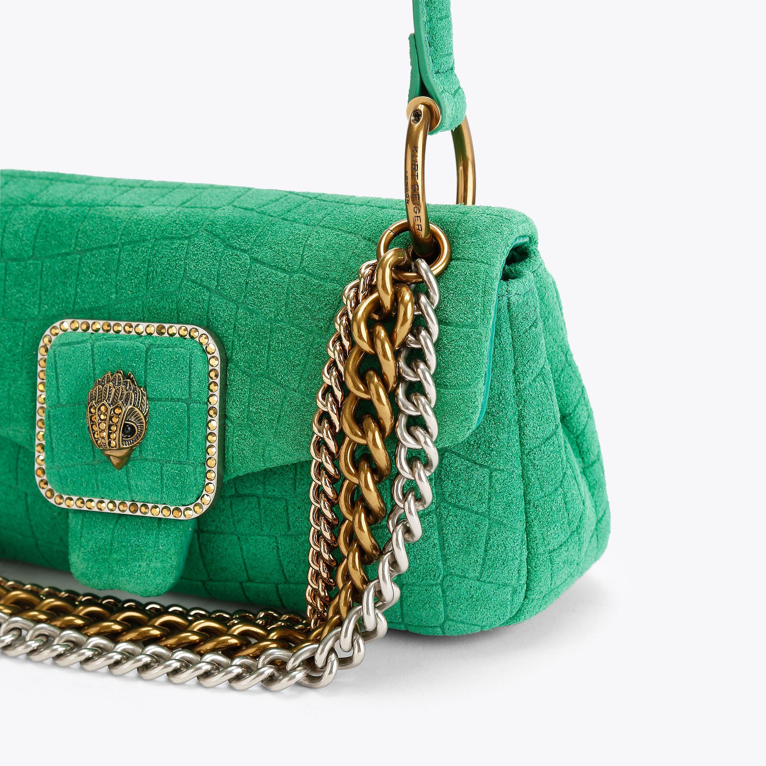 MINI PIMLICO BAG CHAIN Green Suede Croc Embossed Shoulder Bag by