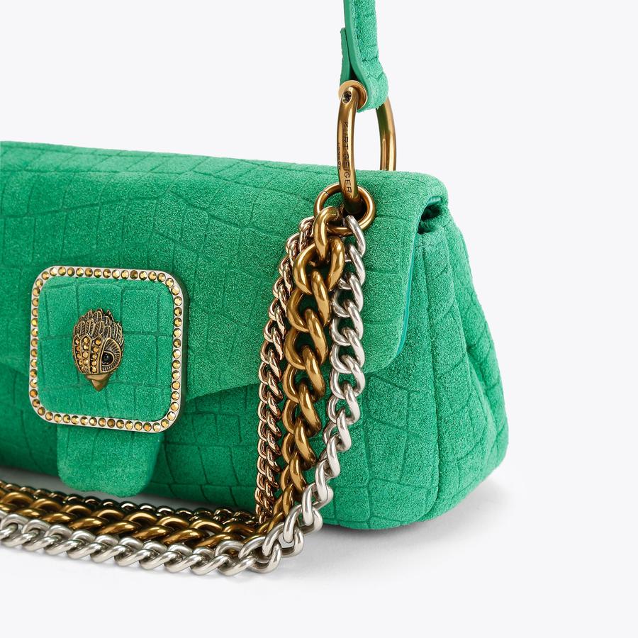 MINI PIMLICO BAG CHAIN Green Suede Croc Embossed Shoulder Bag by