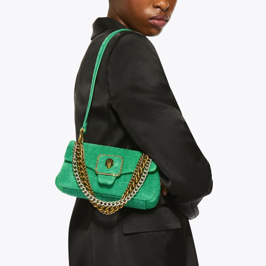 MINI PIMLICO BAG CHAIN Green Suede Croc Embossed Shoulder Bag by