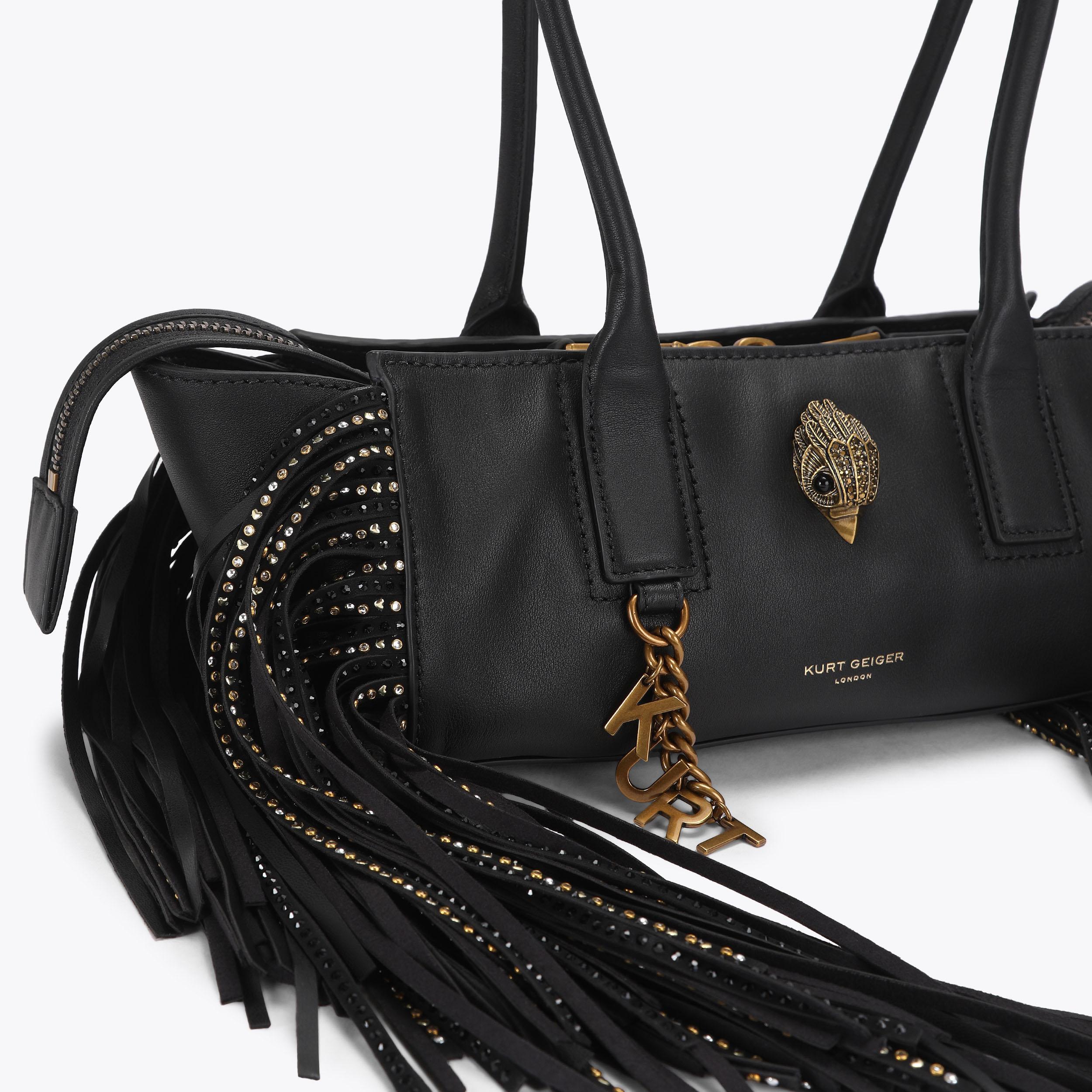 SLOANE EASTWEST SH FRINGE Black Fringe Shoulder Bag by Kurt Geiger