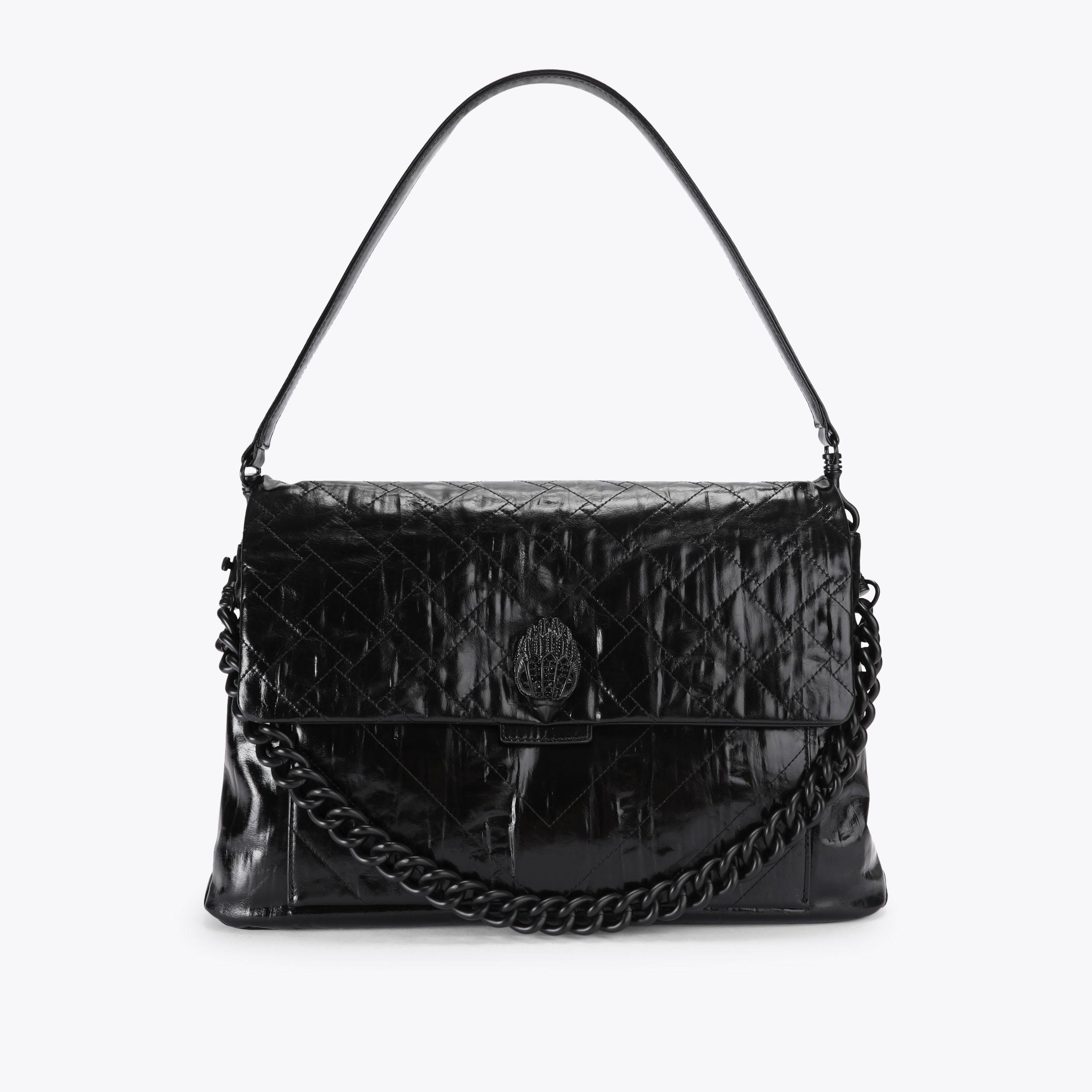 くら CELIA XL SHOULDER BAG DR Black Leather Overstitch Shoulder Bag by