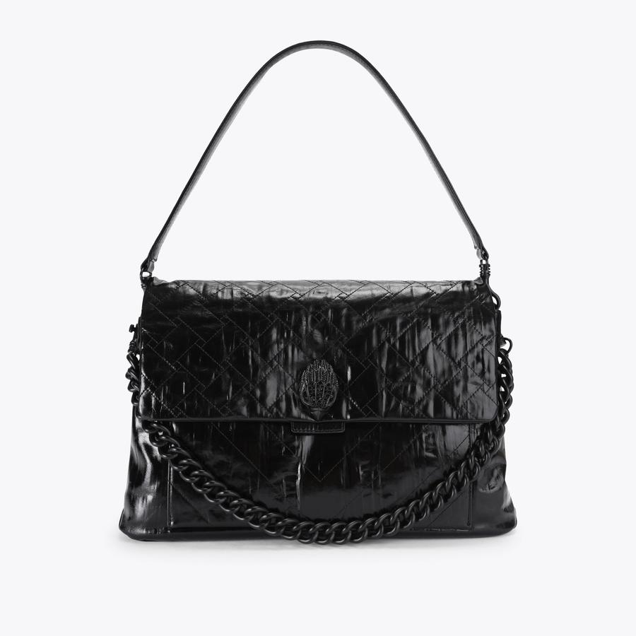 CELIA XL SHOULDER BAG DR Black Leather Overstitch Shoulder Bag by