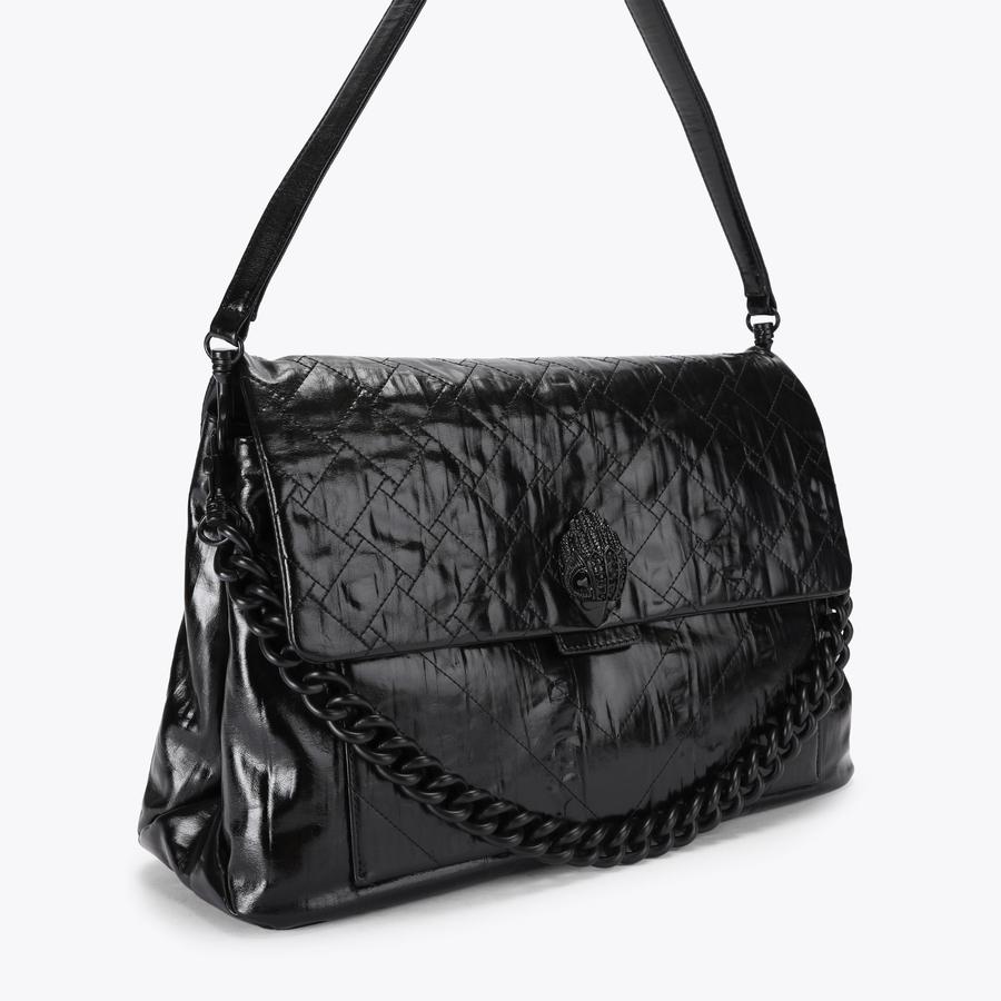 CELIA XL SHOULDER BAG DR Black Leather Overstitch Shoulder Bag by
