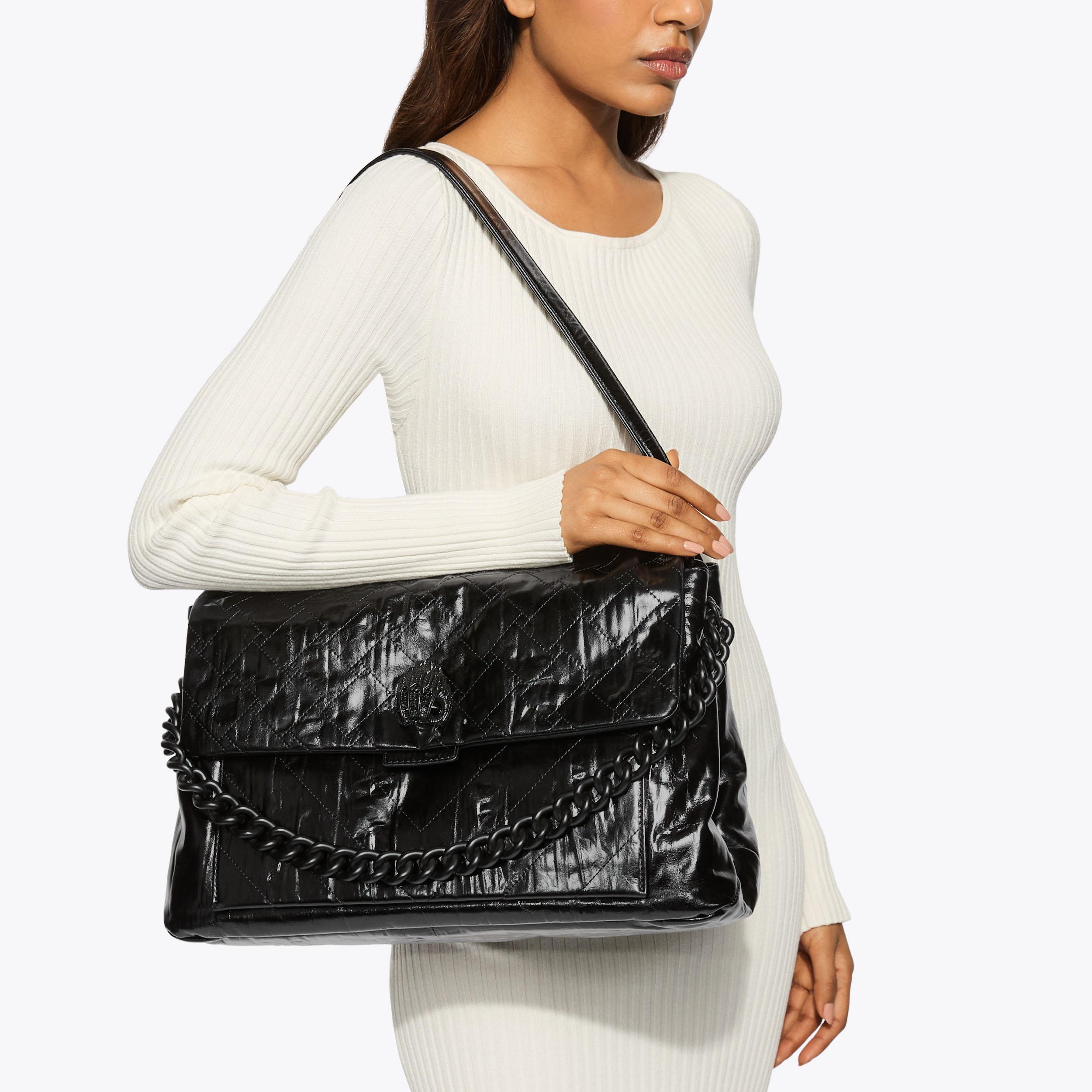 CELIA XL SHOULDER BAG DR Black Leather Overstitch Shoulder Bag by