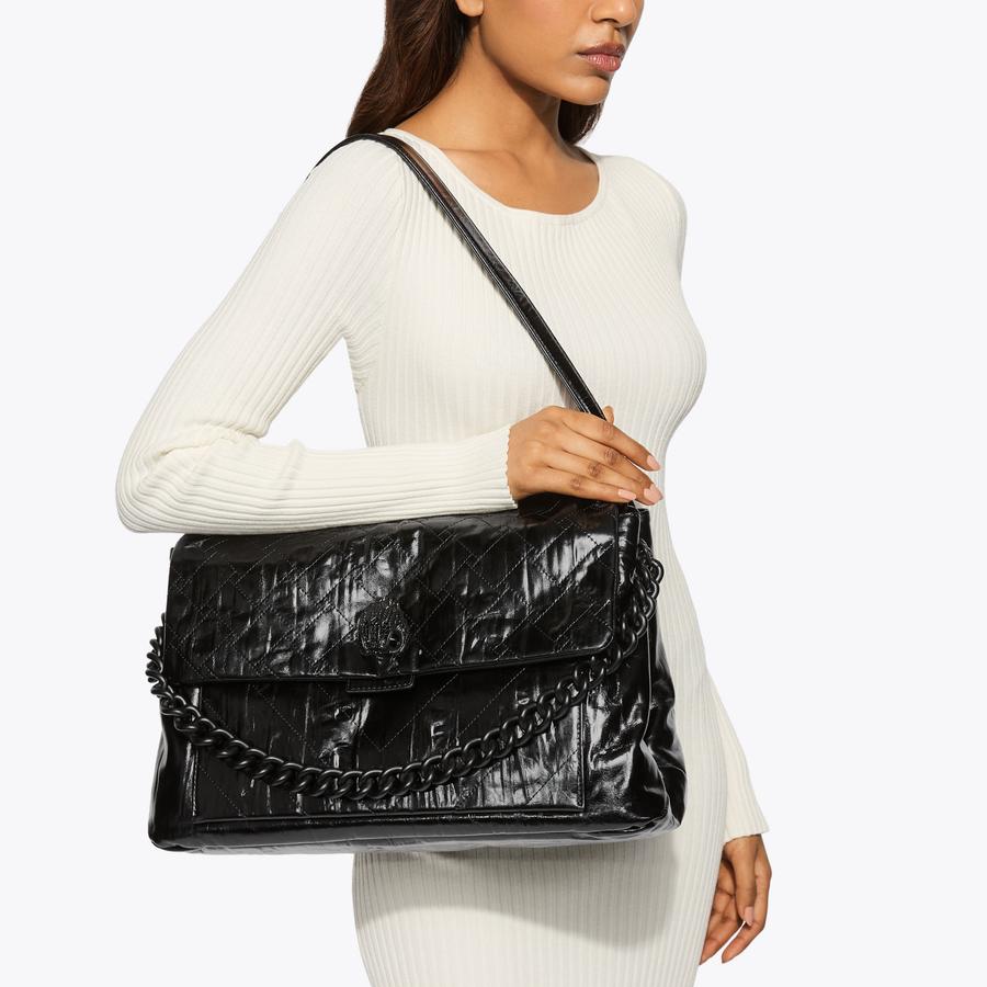 CELIA XL SHOULDER BAG DR Black Leather Overstitch Shoulder Bag by