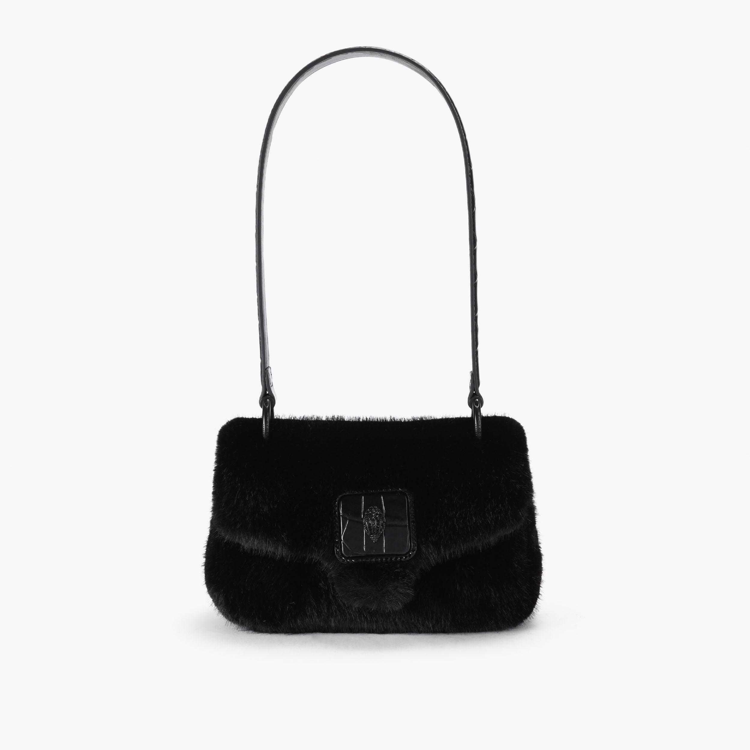 MINI PIMLICO BAG Black Leather Mini Faux Fur Bag by Kurt Geiger London