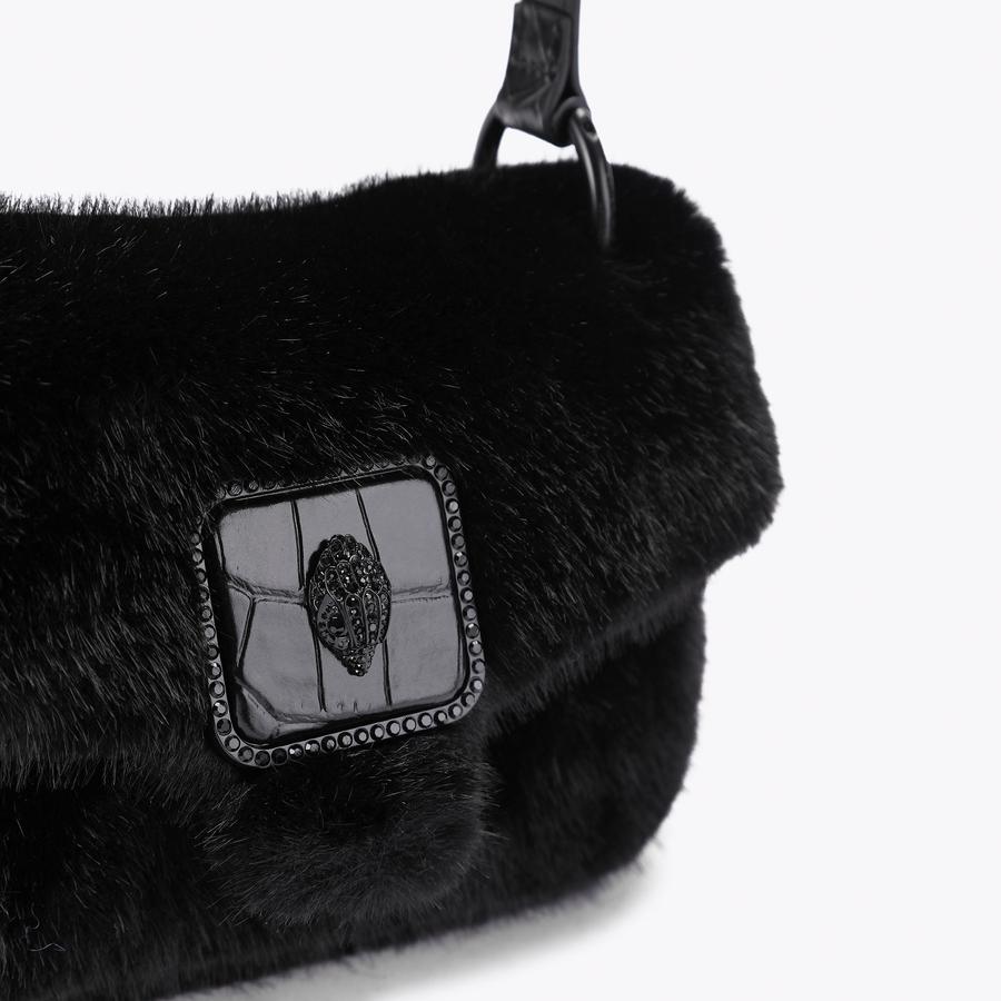 MINI PIMLICO BAG Black Leather Mini Faux Fur Bag by Kurt Geiger London