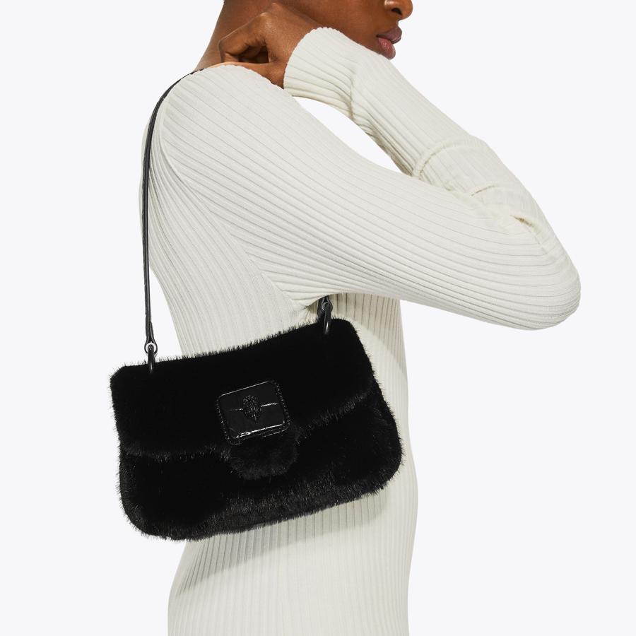 MINI PIMLICO BAG Black Leather Mini Faux Fur Bag by Kurt Geiger London