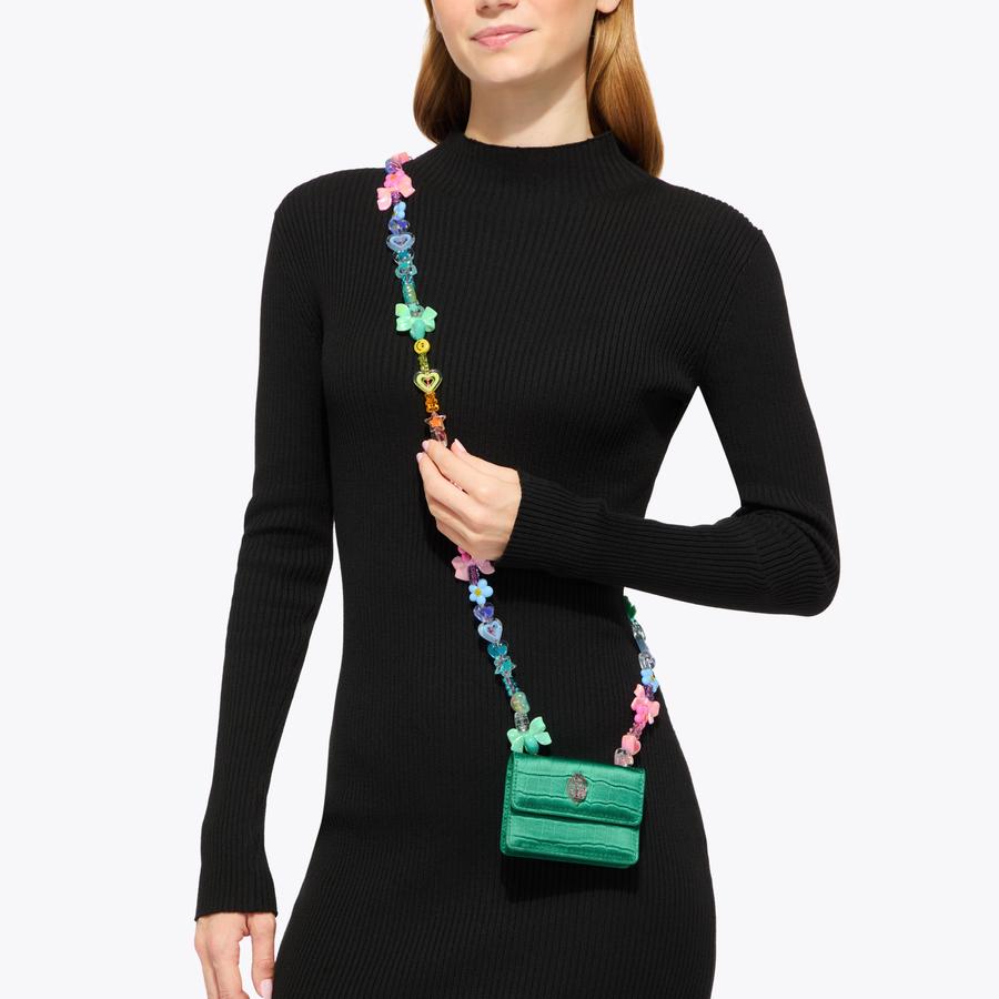 MICRO KENSINGTON BEADS Green Fabric Cross Body Bag by Kurt Geiger