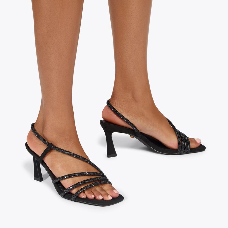 CANDY LOW SANDAL Black Crystal Heel by Kurt Geiger London