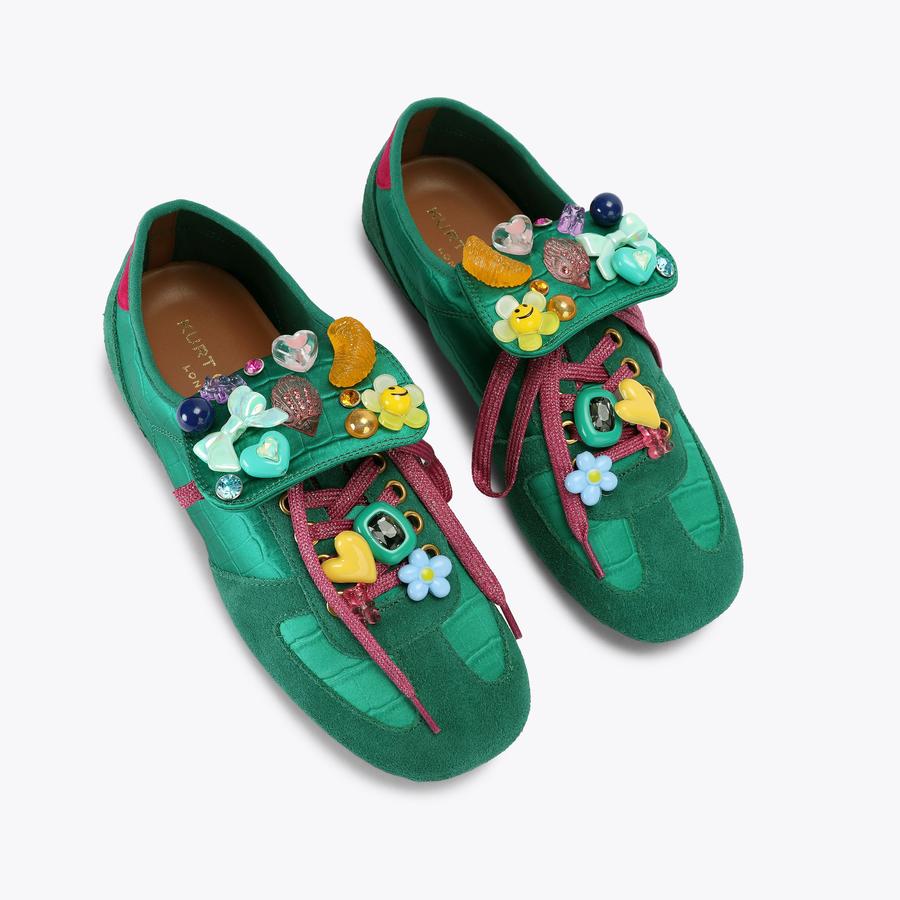 WEMBLEY SNEAKER Green Satin Lace Up Sneaker by Kurt Geiger London