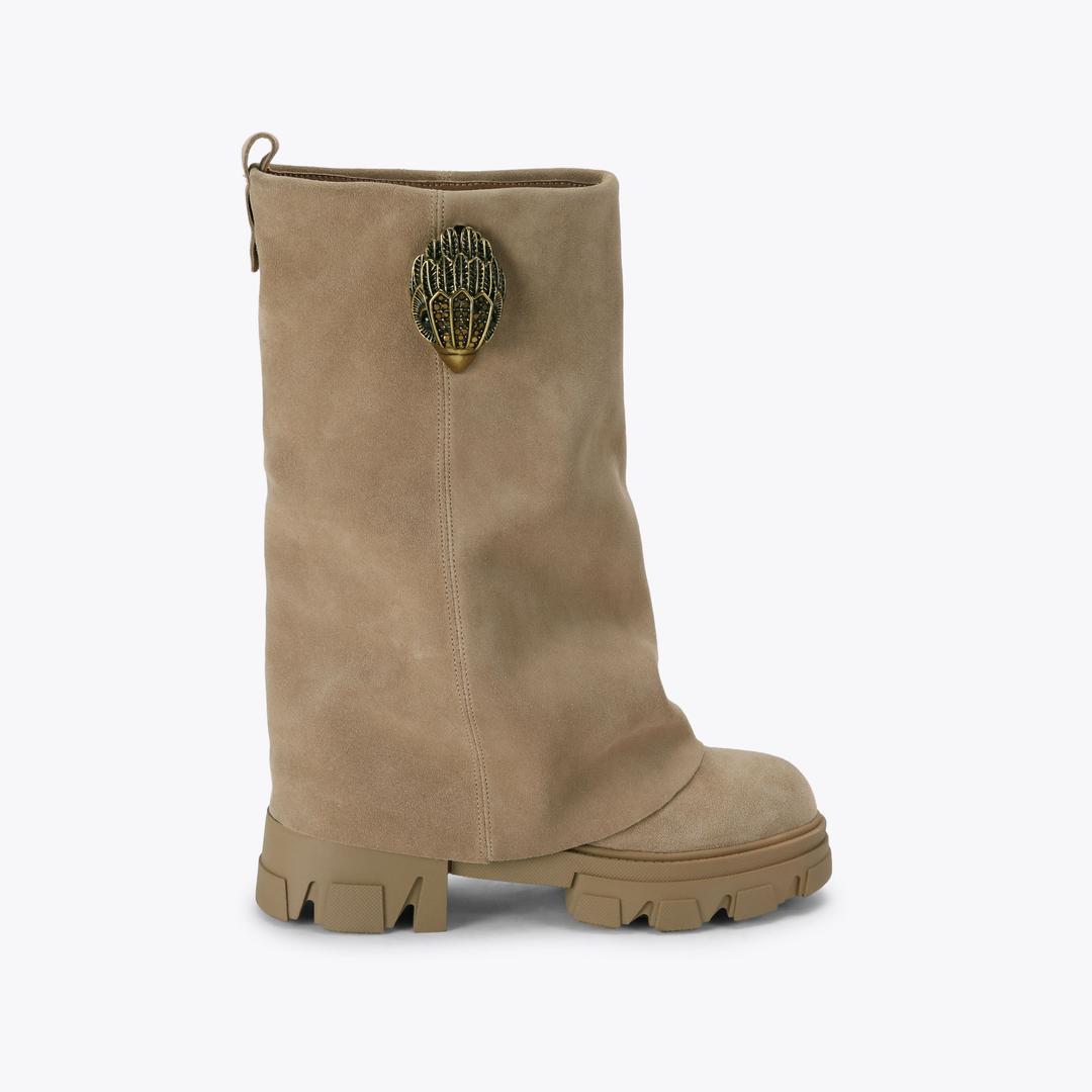STOMP FOLDOVER Beige Suede Knee Boot by Kurt Geiger London — Kurt Geiger London