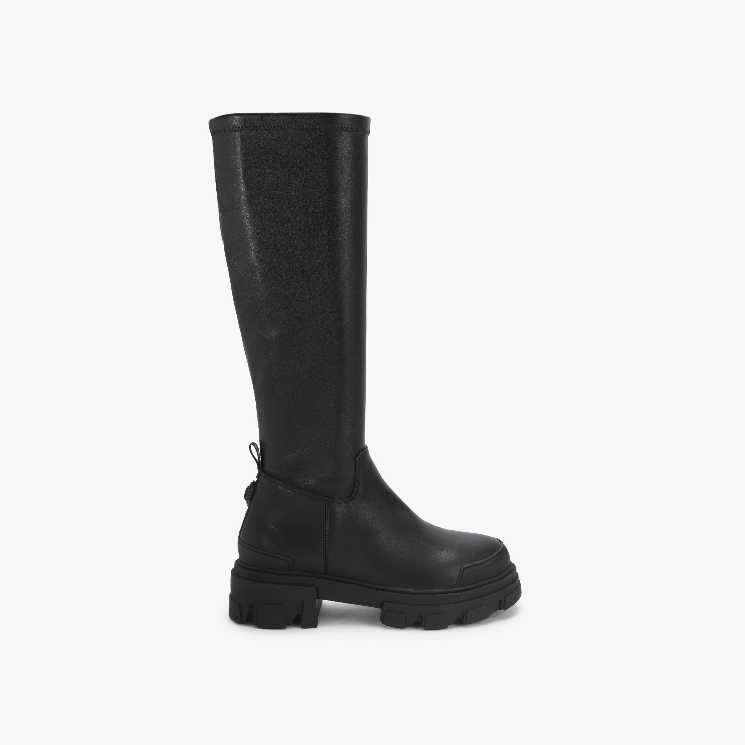 TRAIL SOCK KNEE Black Leather Knee High Boot by Kurt Geiger London