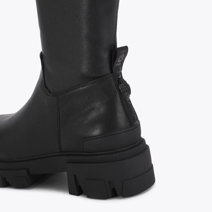TRAIL SOCK KNEE Black Leather Knee High Boot by Kurt Geiger London