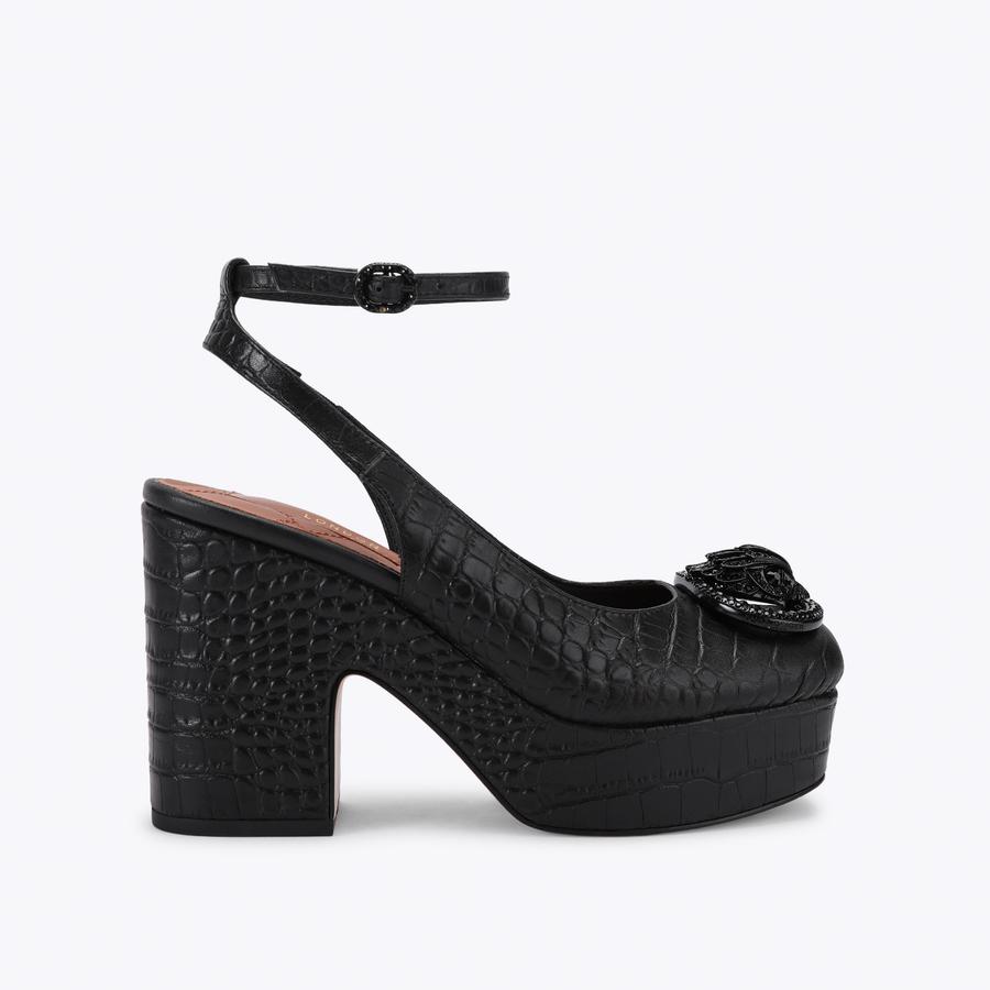 トレミー48 クロスチェーン60cm CHELSEA CLOSED PLATFORM Black Croc Embossed Platform Heel by Kurt