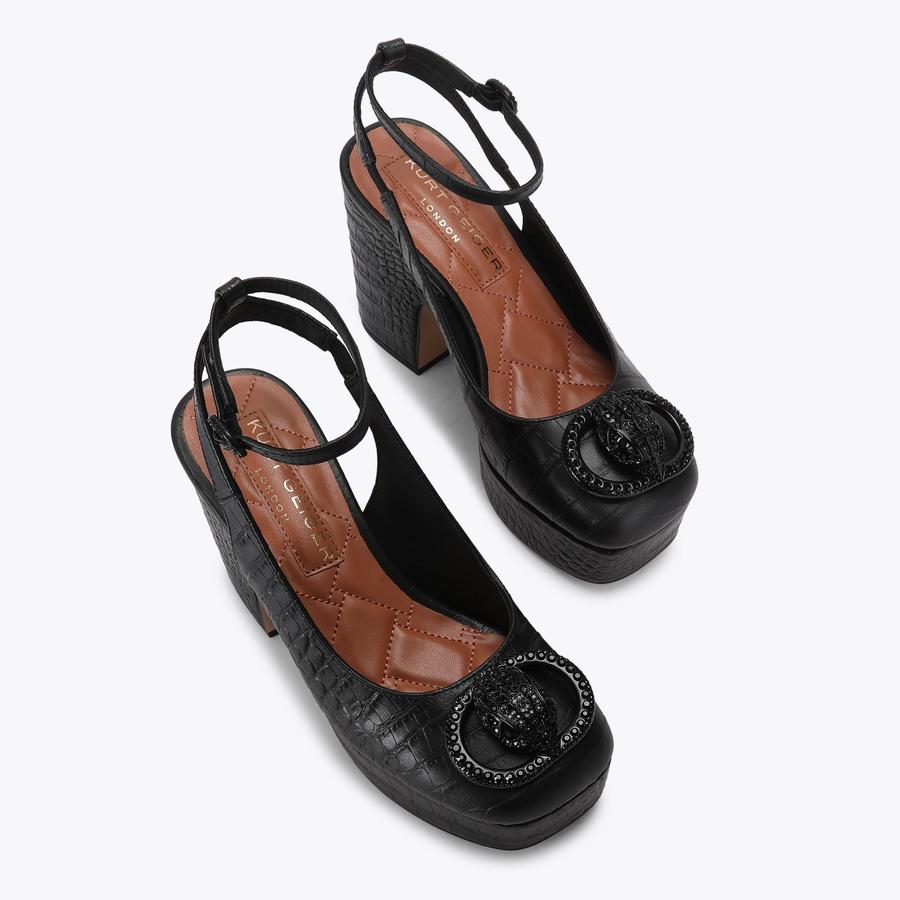 トレミー48 クロスチェーン60cm CHELSEA CLOSED PLATFORM Black Croc Embossed Platform Heel by Kurt
