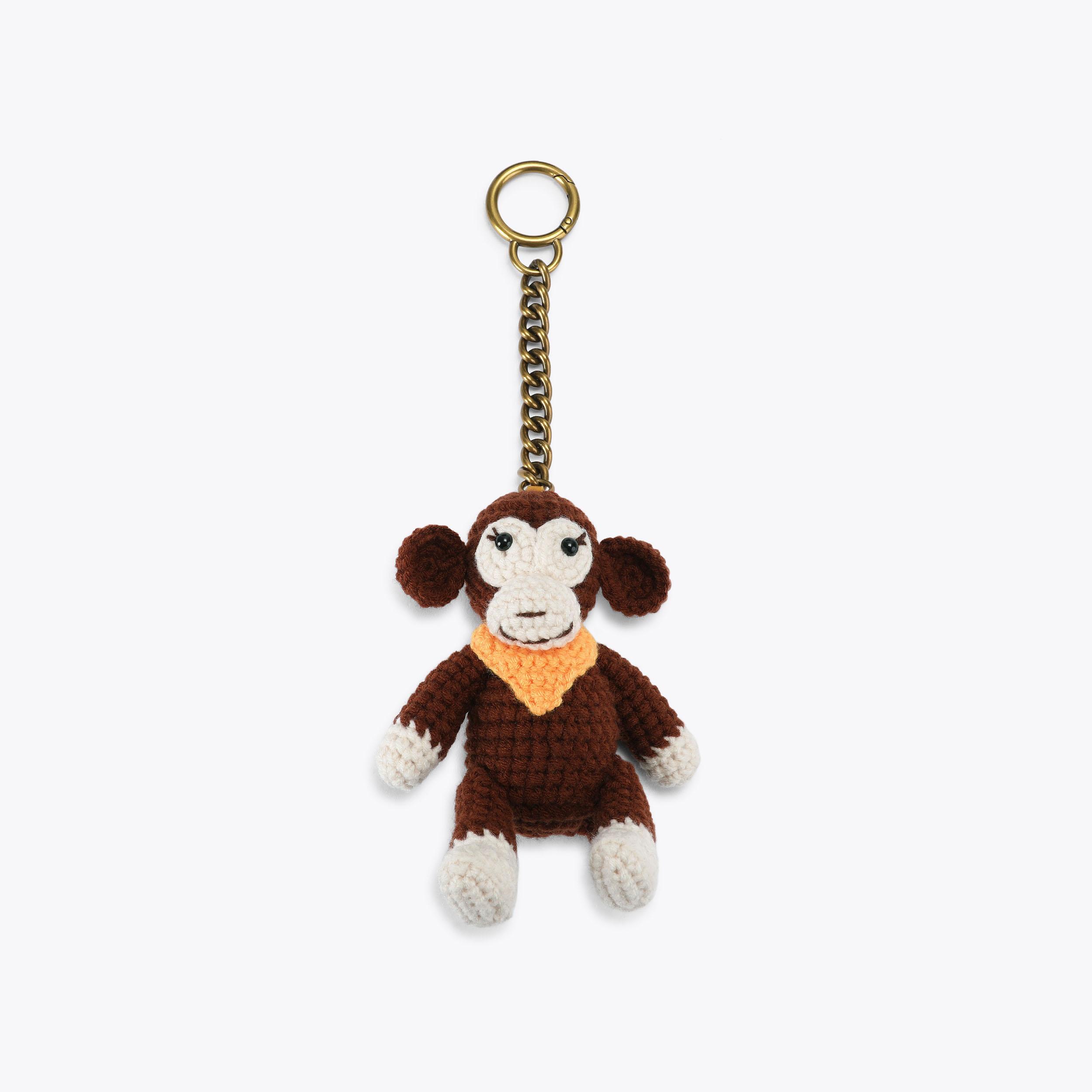 CROCHET ANIMAL CHARM Brown Monkey Keyring by Kurt Geiger London