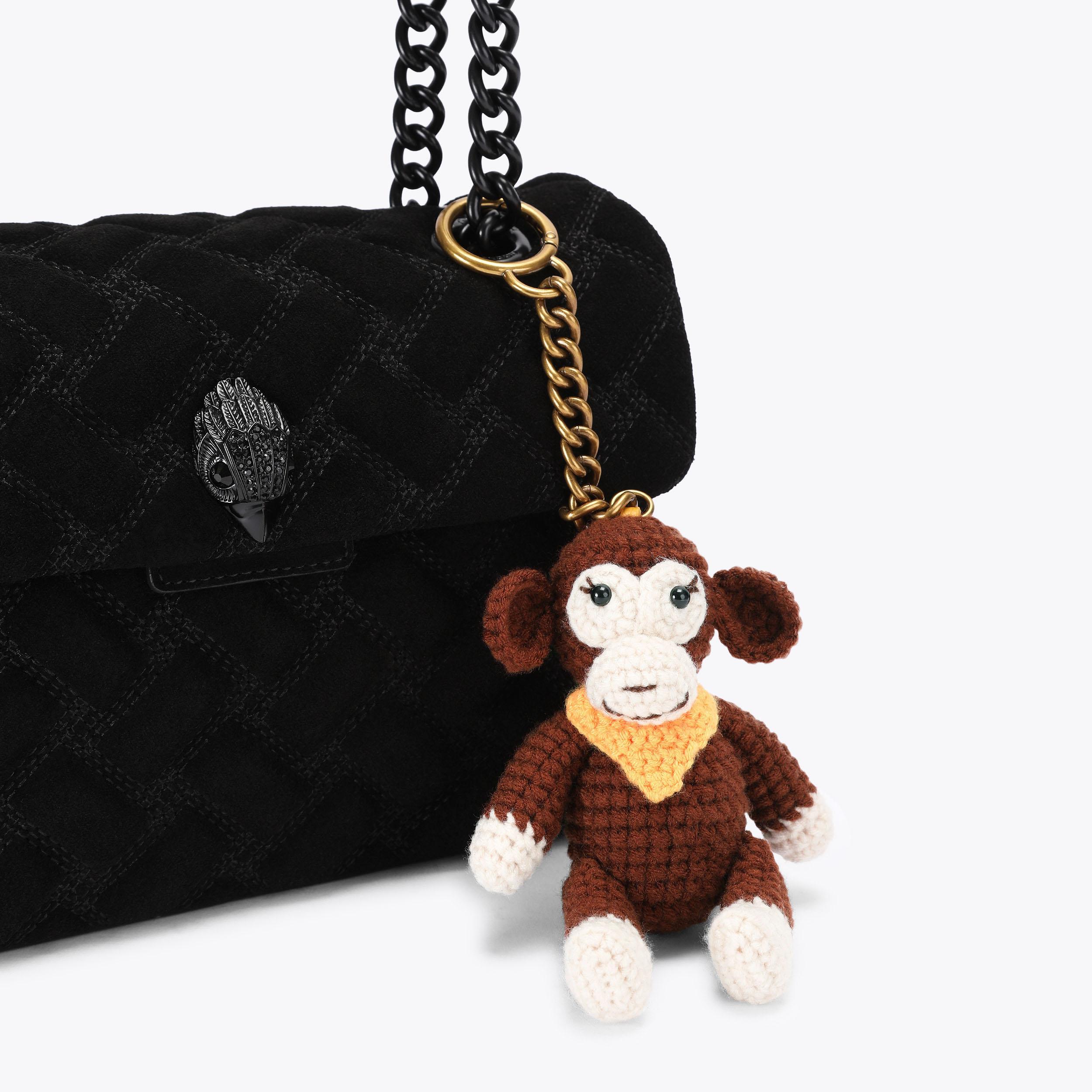 CROCHET ANIMAL CHARM Brown Monkey Keyring by Kurt Geiger London