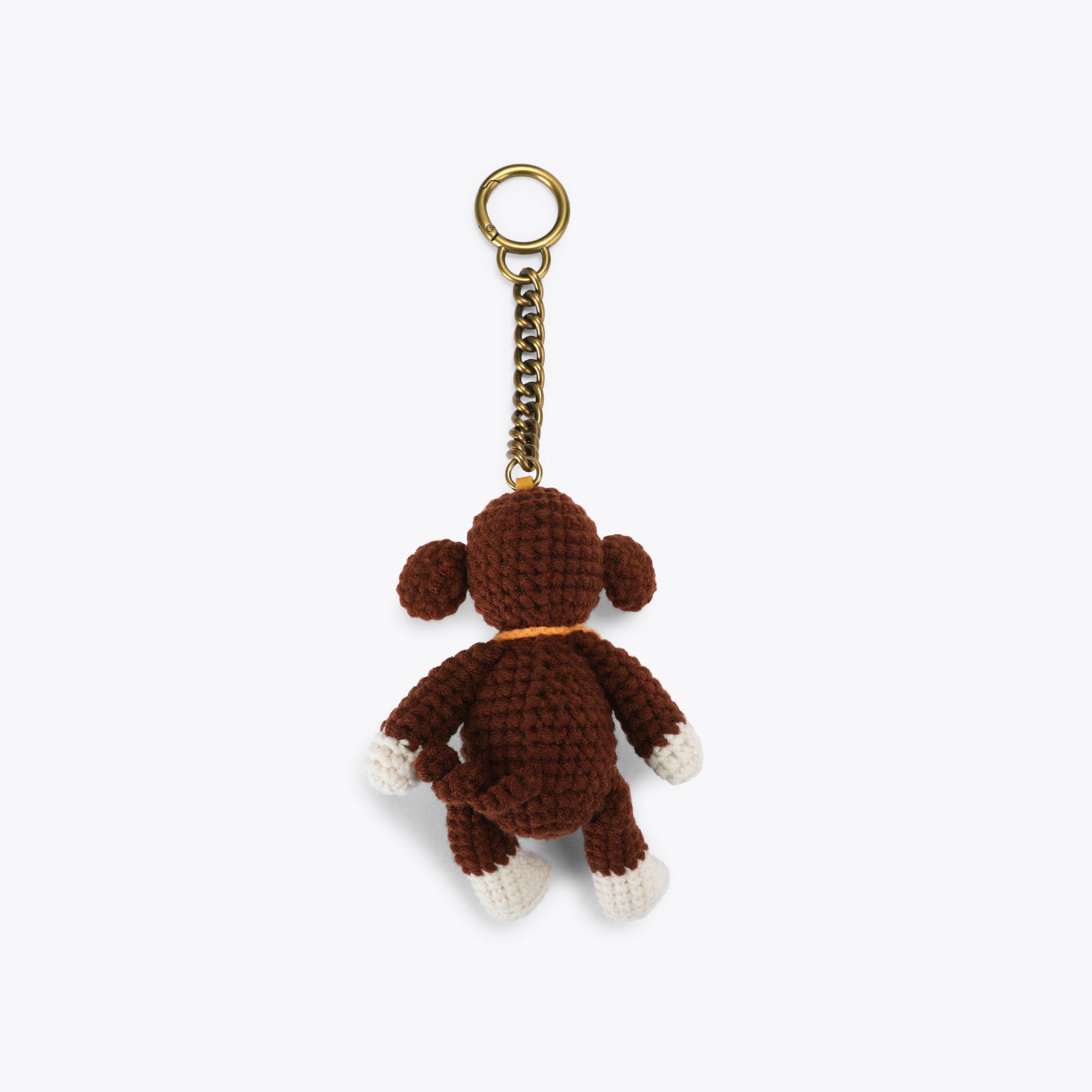 CROCHET ANIMAL CHARM Brown Monkey Keyring by Kurt Geiger London