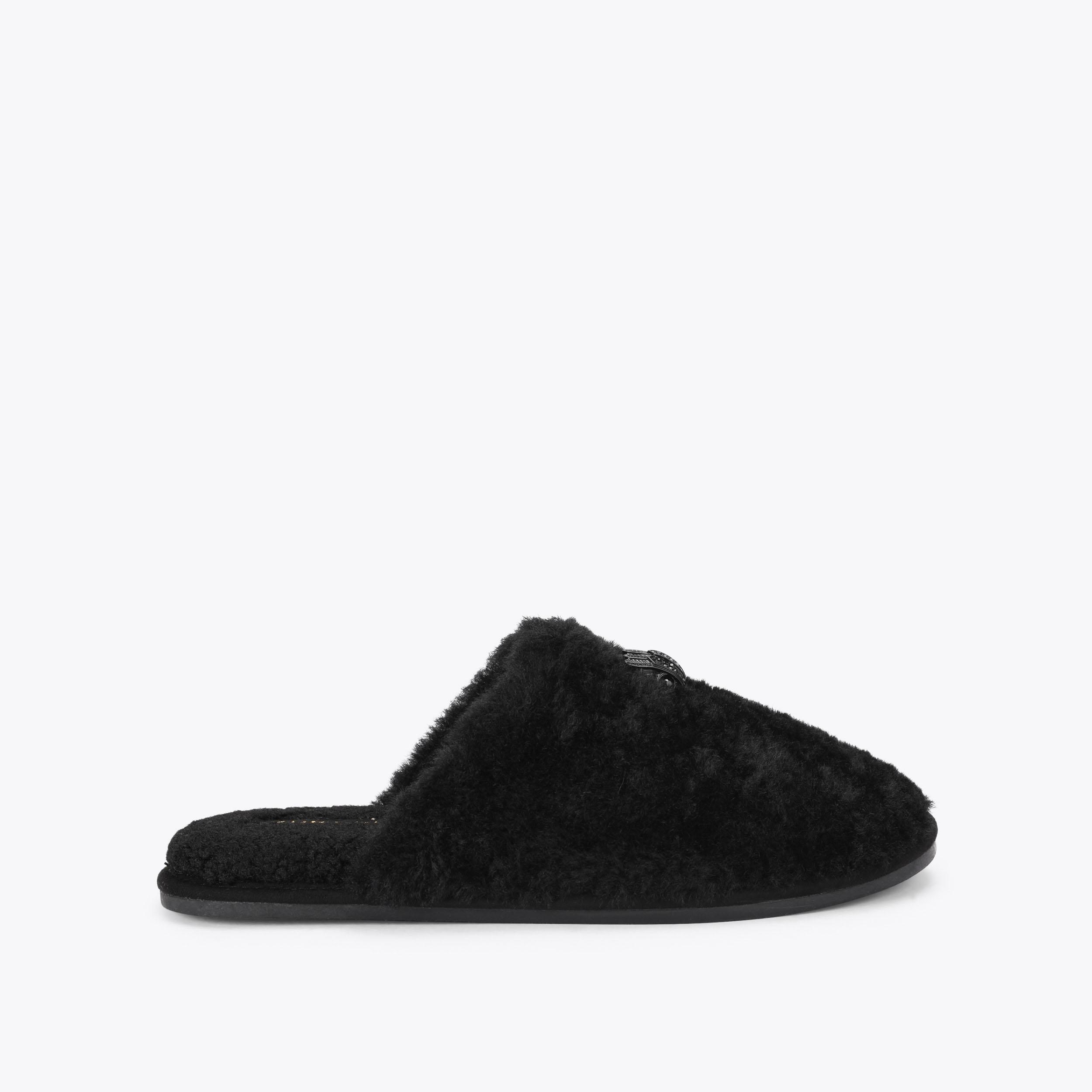 KENSINGTON SLIPPER Black Faux Fur Slipper by Kurt Geiger London