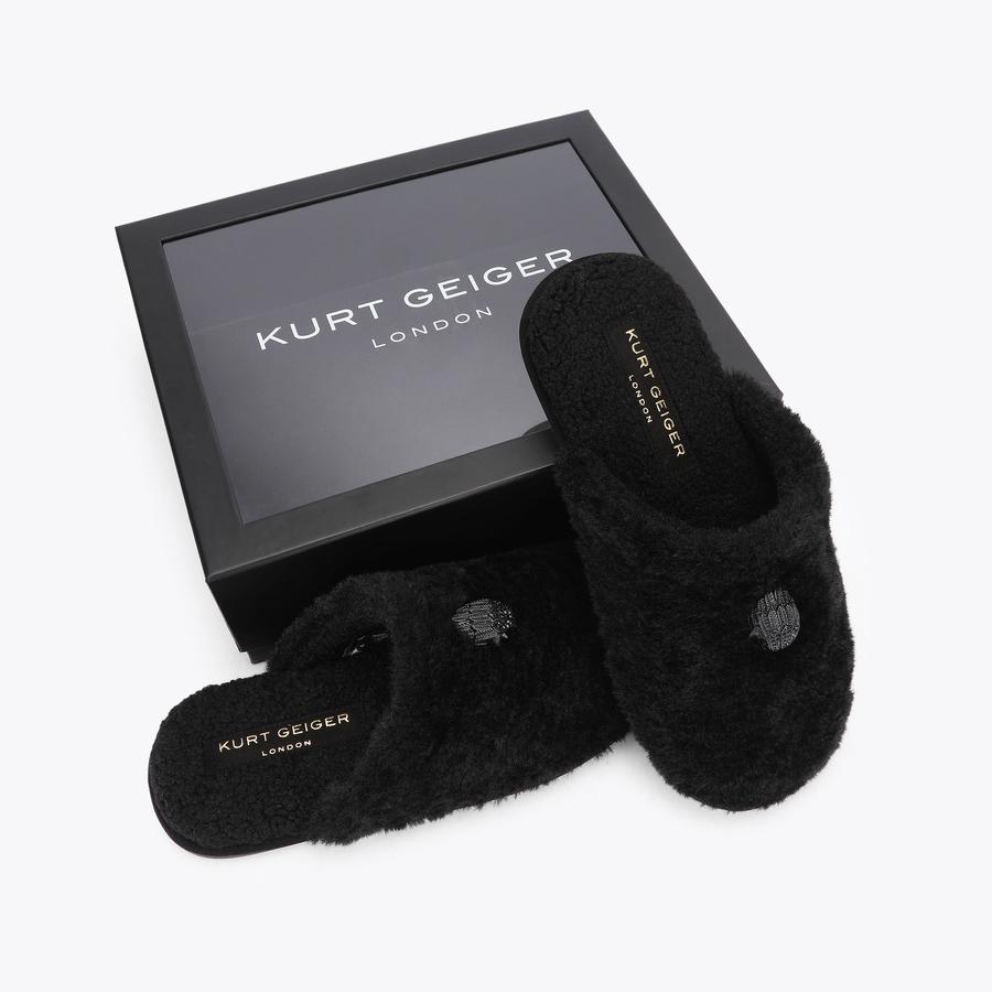 KENSINGTON SLIPPER Black Faux Fur Slipper by Kurt Geiger London
