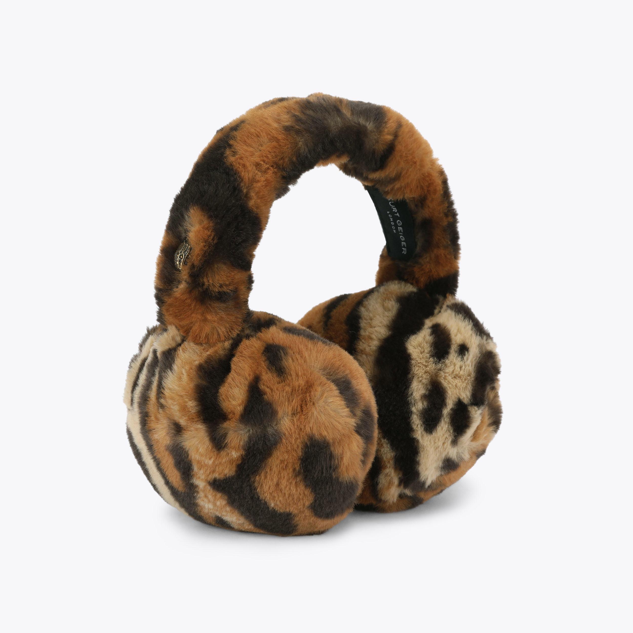 micoco うさぎ耳 ファー パール CELIA EARMUFFS Brown Leopard Faux Fur Earmuffs by Kurt Geiger London