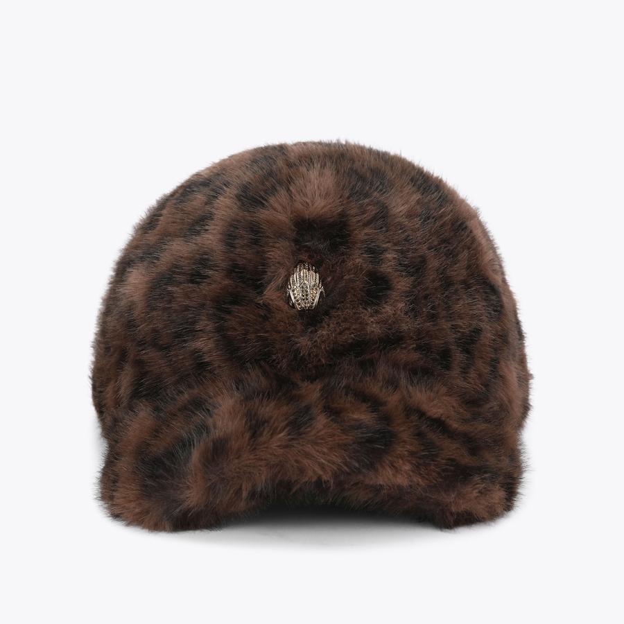 KENSINGTON FAUX F CAP Brown Animal Print Faux Fur Cap by Kurt