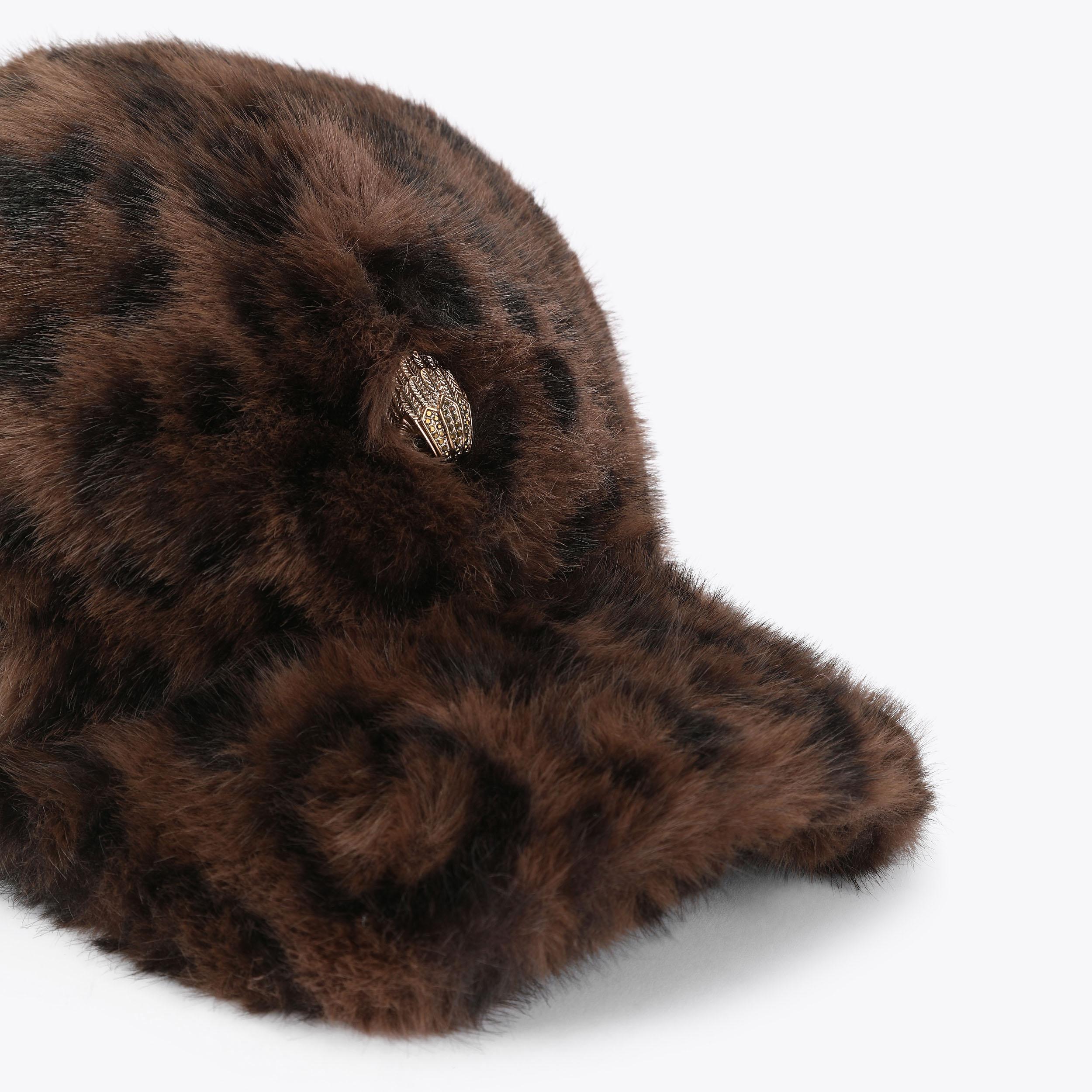 KENSINGTON FAUX F CAP Brown Animal Print Faux Fur Cap by Kurt