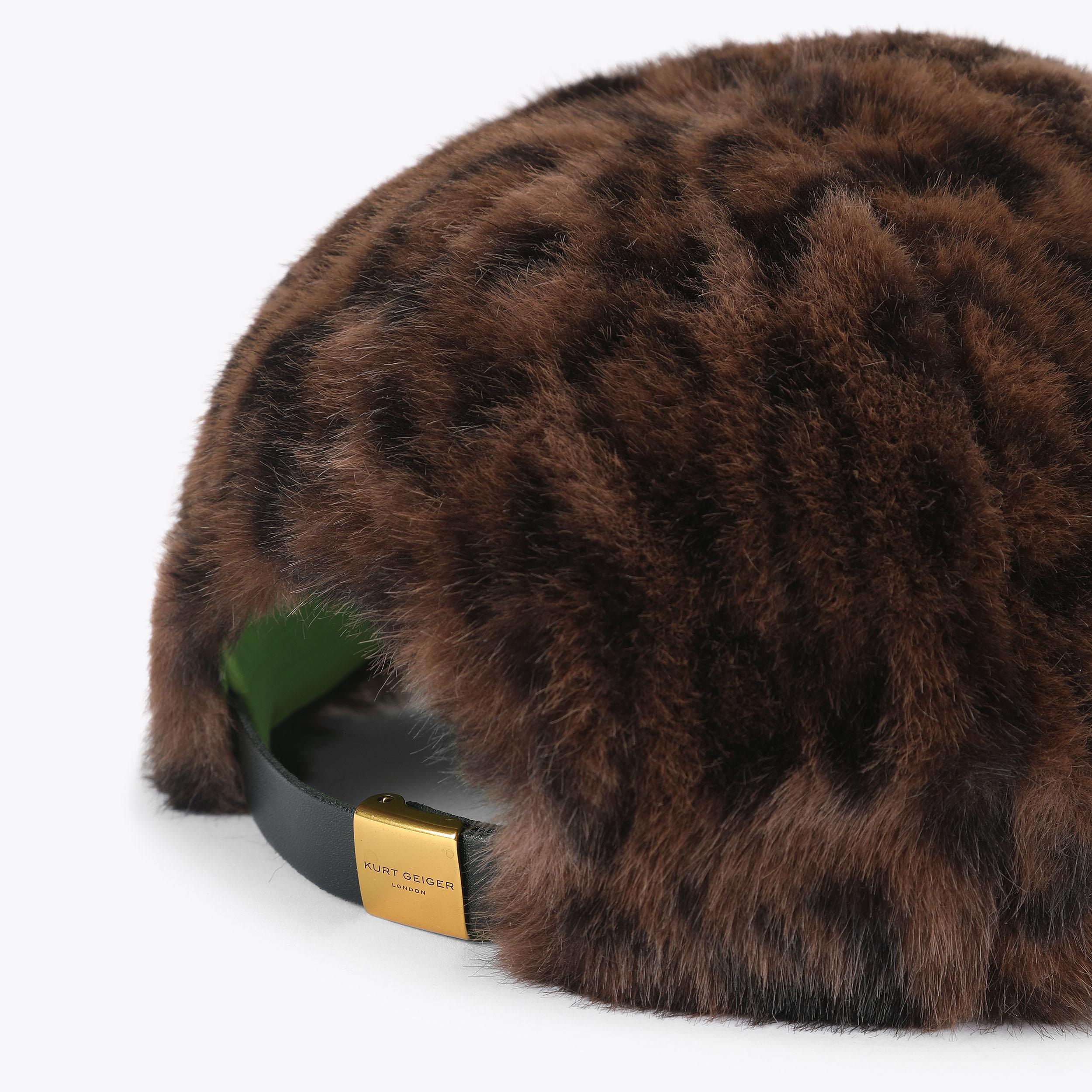 KENSINGTON FAUX F CAP Brown Animal Print Faux Fur Cap by Kurt