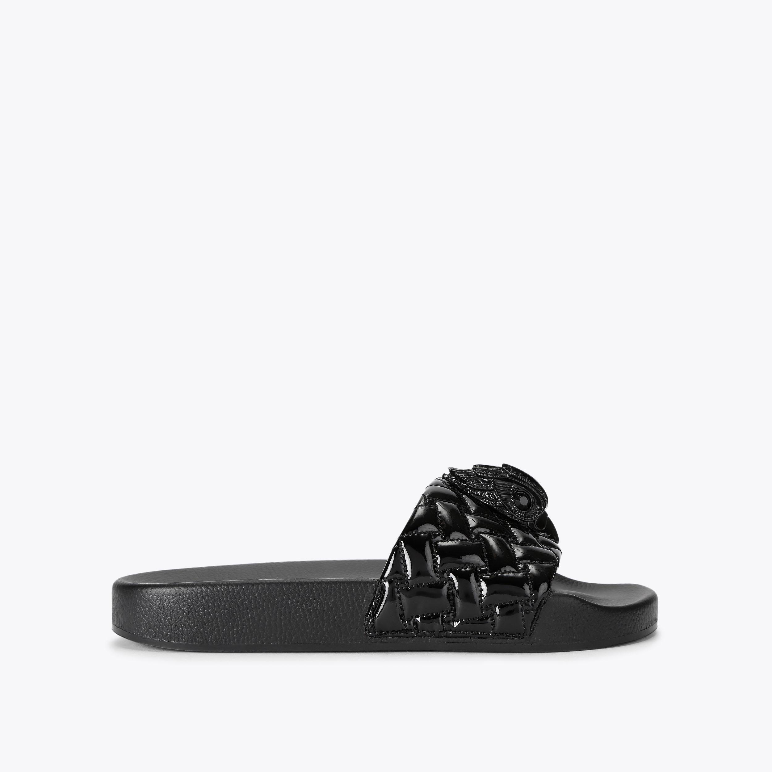 MEENA EAGLE LARGE Black Patent Slip On Sandal by Kurt Geiger London