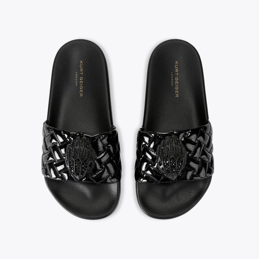 MEENA EAGLE LARGE Black Patent Slip On Sandal by Kurt Geiger London