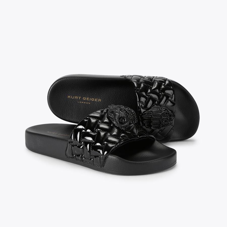 MEENA EAGLE LARGE Black Patent Slip On Sandal by Kurt Geiger London