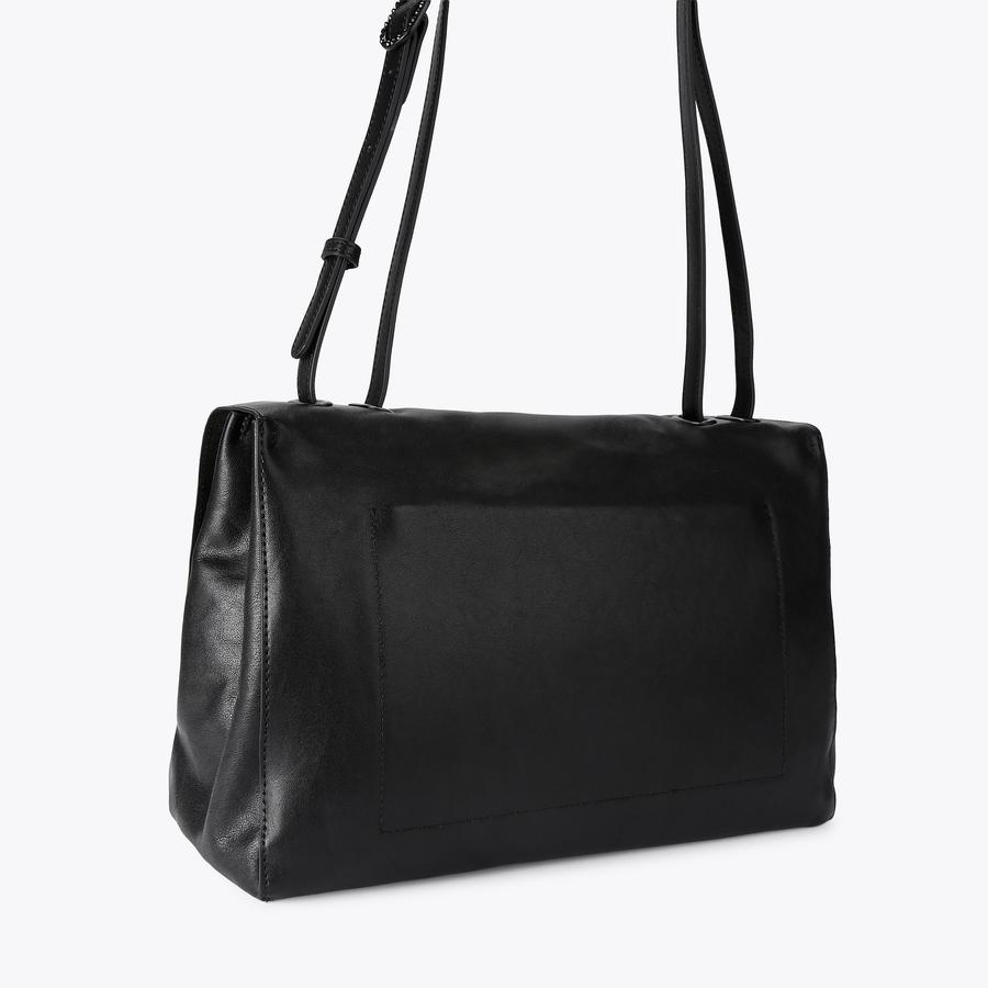 CHELSEA LG SLOUCH FLAP DR Black Leather Slouchy Shoulder Bag by