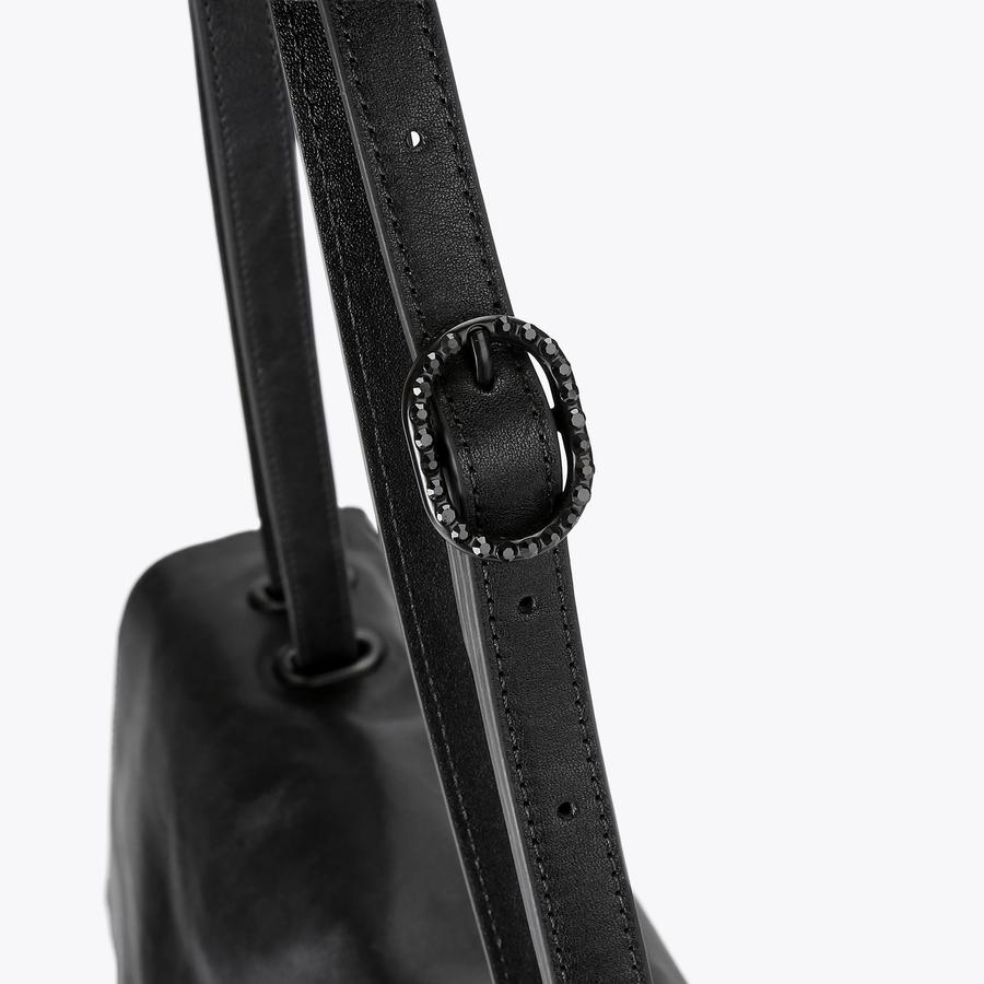CHELSEA LG SLOUCH FLAP DR Black Leather Slouchy Shoulder Bag by