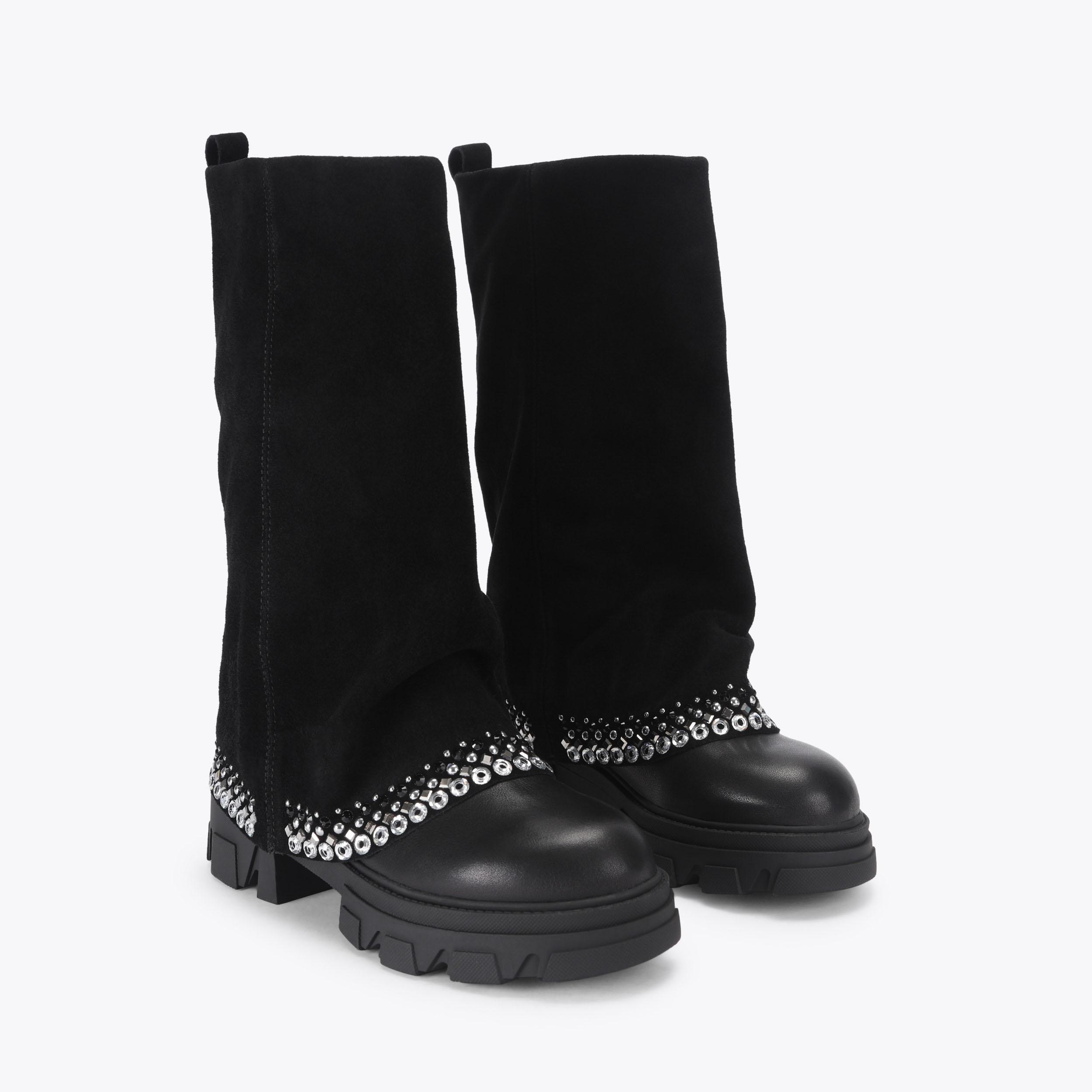 STOMP FOLDOVER CRYSTALS Black Suede Crystal Boot by Kurt Geiger London