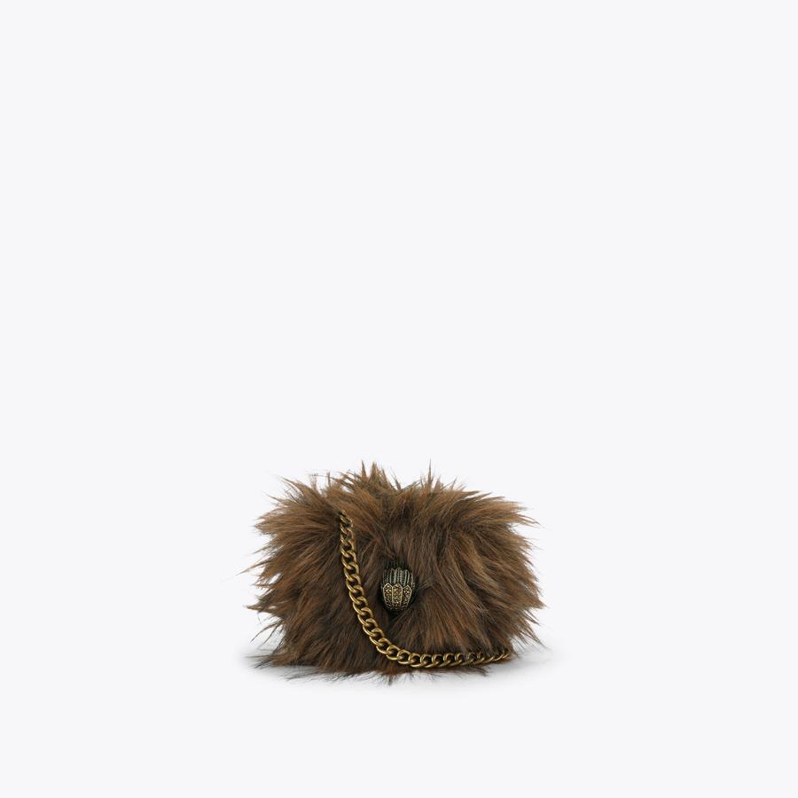 MICRO KENSINGTON EAGLE Brown Faux Fur Leather Cross Body Bag by