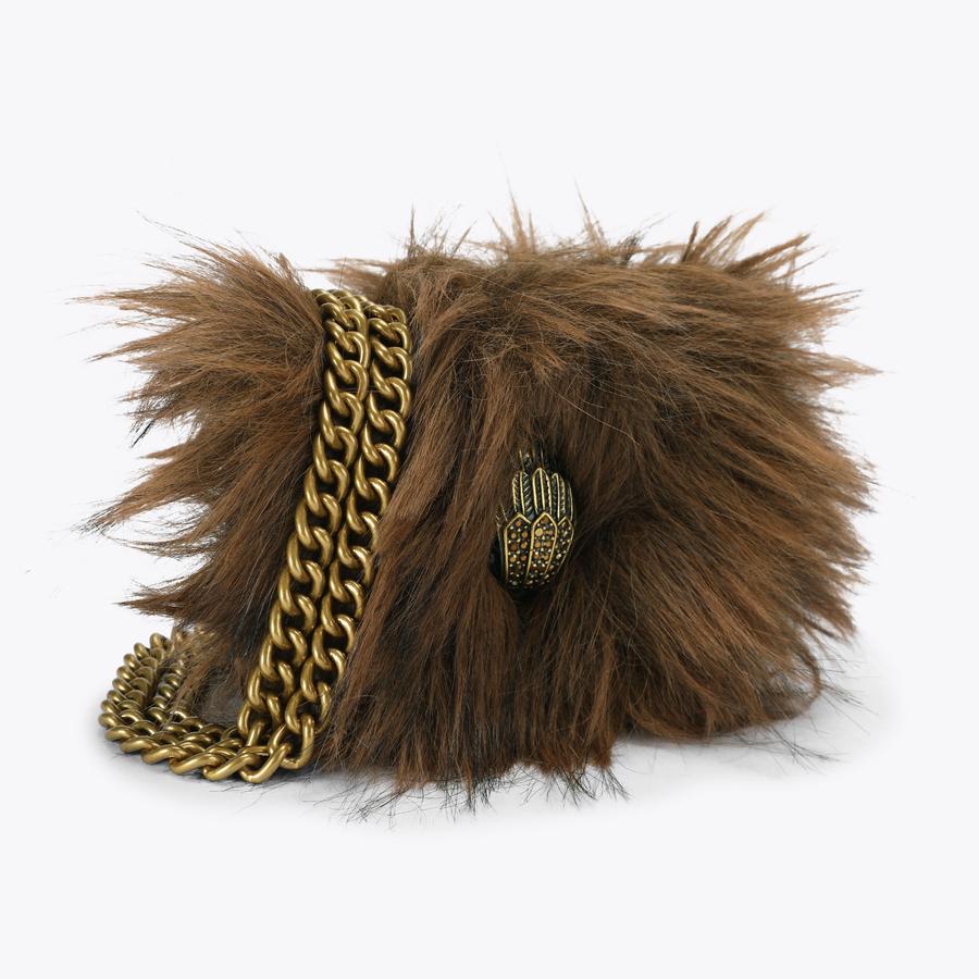 MICRO KENSINGTON EAGLE Brown Faux Fur Leather Cross Body Bag by