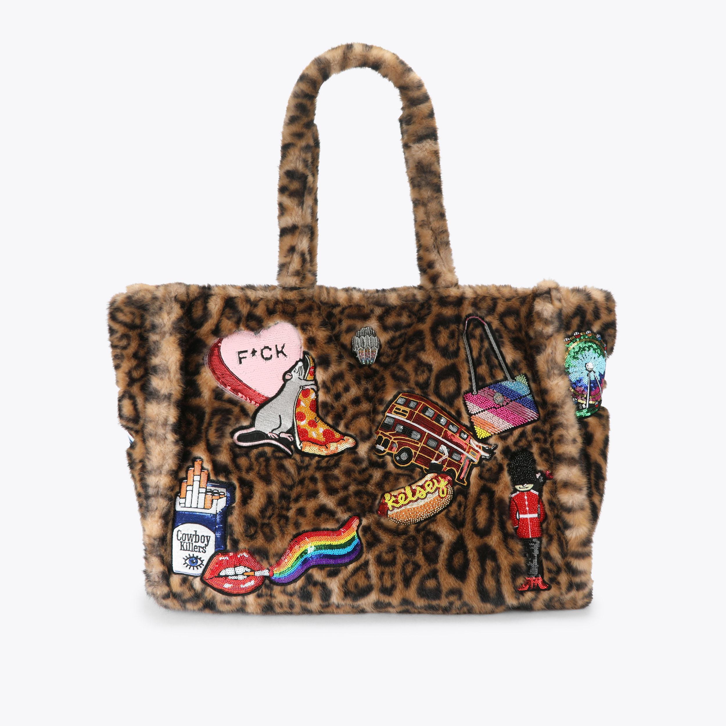 KR HOLBORN TOTE Brown Leopard Print Faux Fur Holborn Tote Bag by