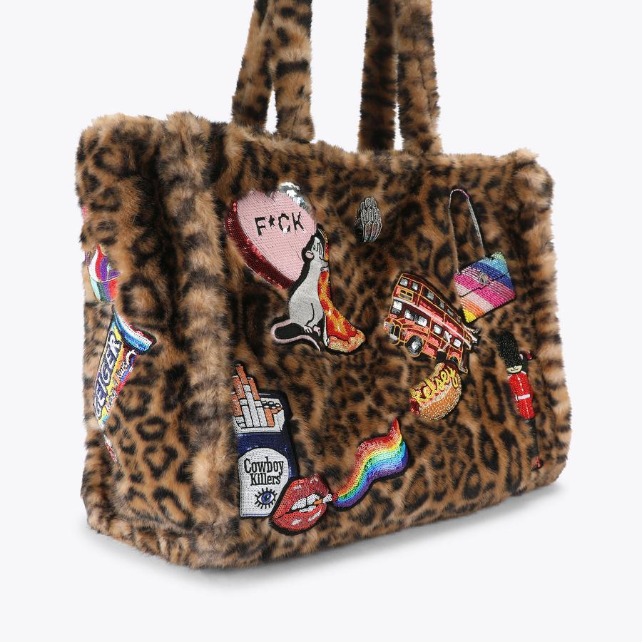 KR HOLBORN TOTE Brown Leopard Print Faux Fur Holborn Tote Bag by