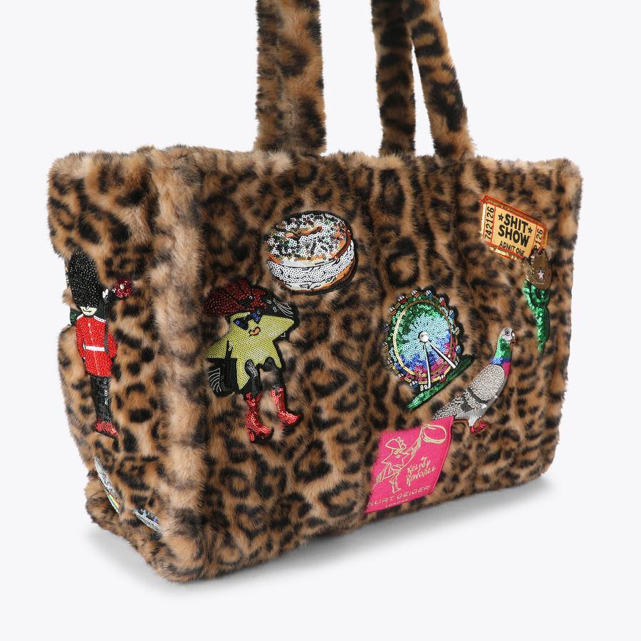 KR HOLBORN TOTE Brown Leopard Print Faux Fur Holborn Tote Bag by