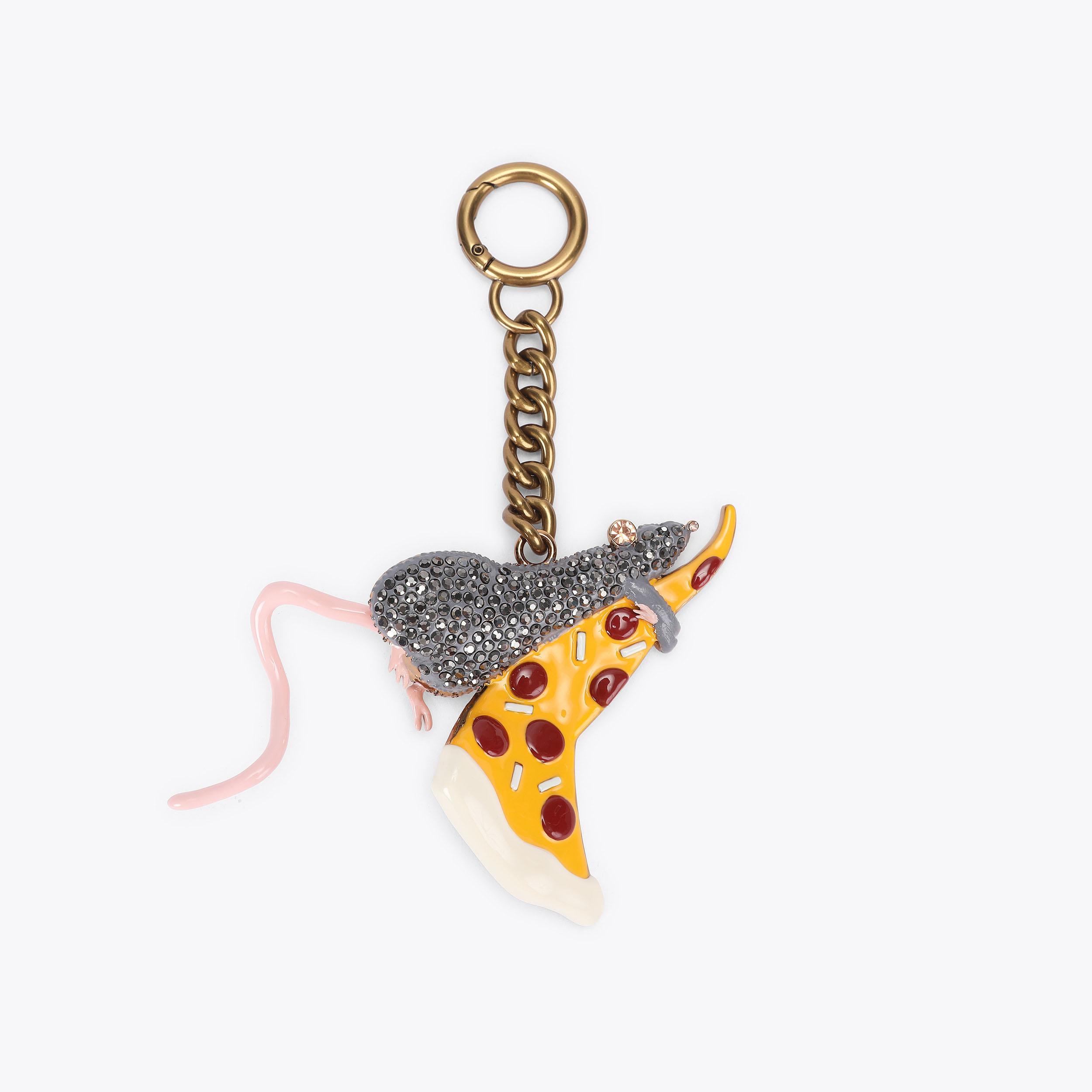 KR PIZZA RAT CHARM Grey Crystal Rat Keyring by Kurt Geiger London
