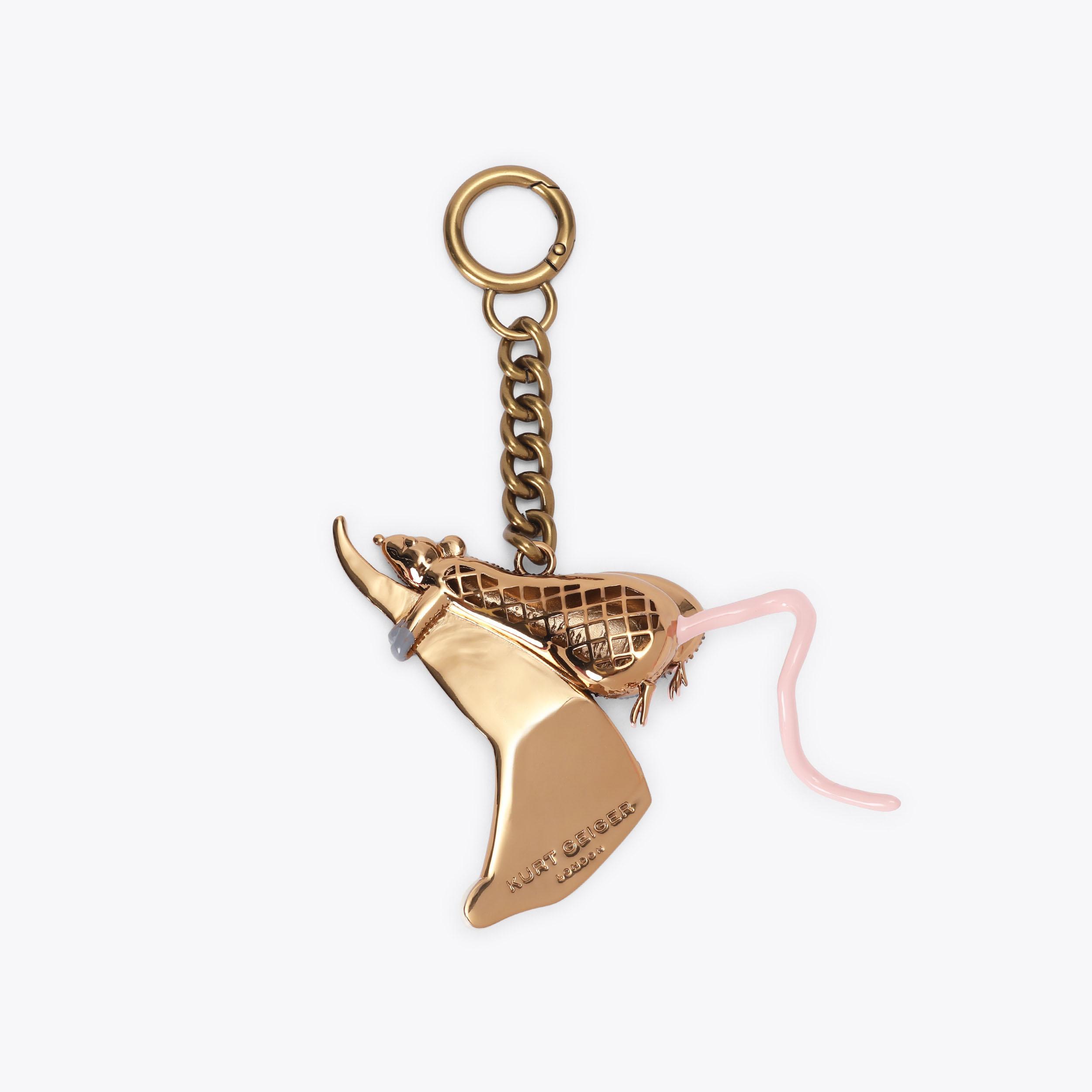 KR PIZZA RAT CHARM Grey Crystal Rat Keyring by Kurt Geiger London