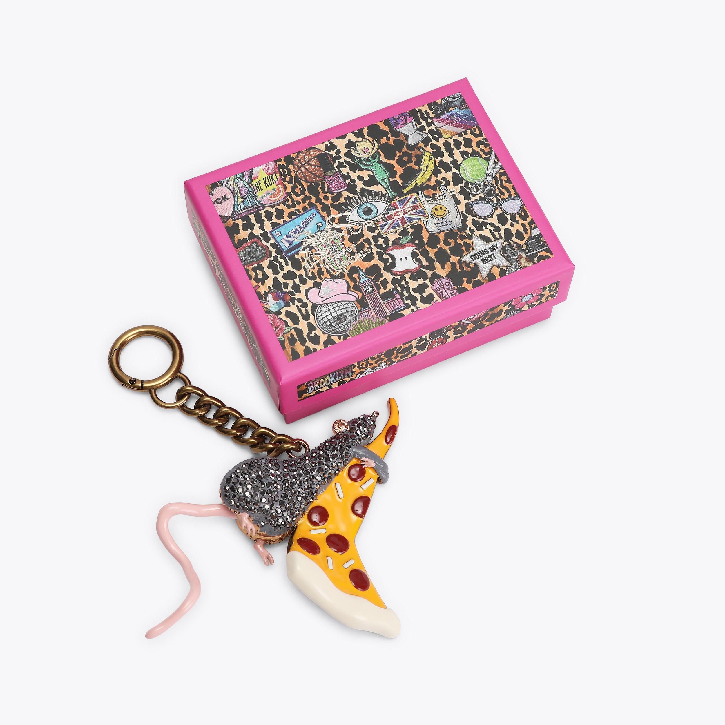 KR PIZZA RAT CHARM Grey Crystal Rat Keyring by Kurt Geiger London