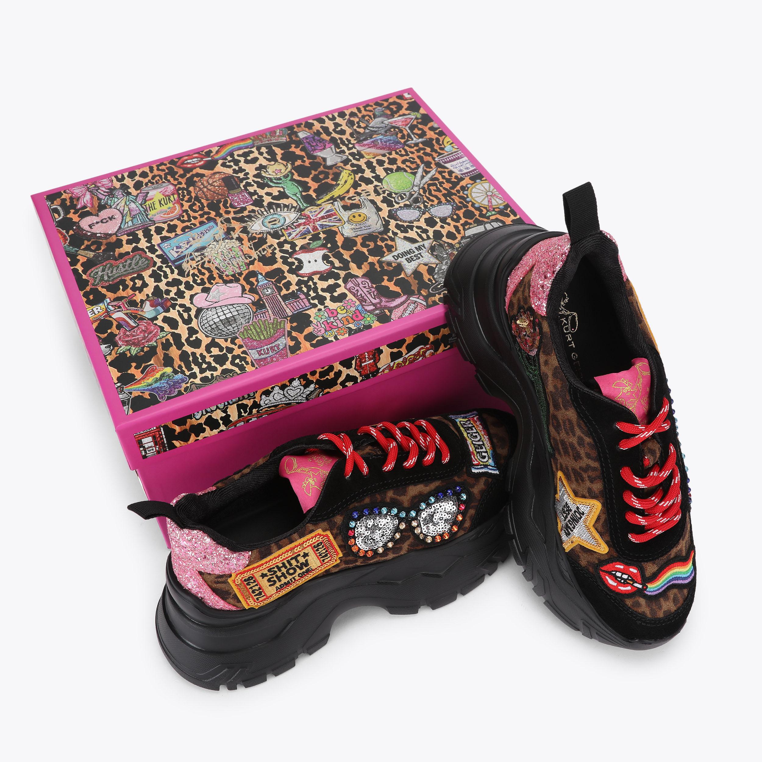 KR PUMP RUNNER Leopard Print Suede Sneaker by Kurt Geiger London