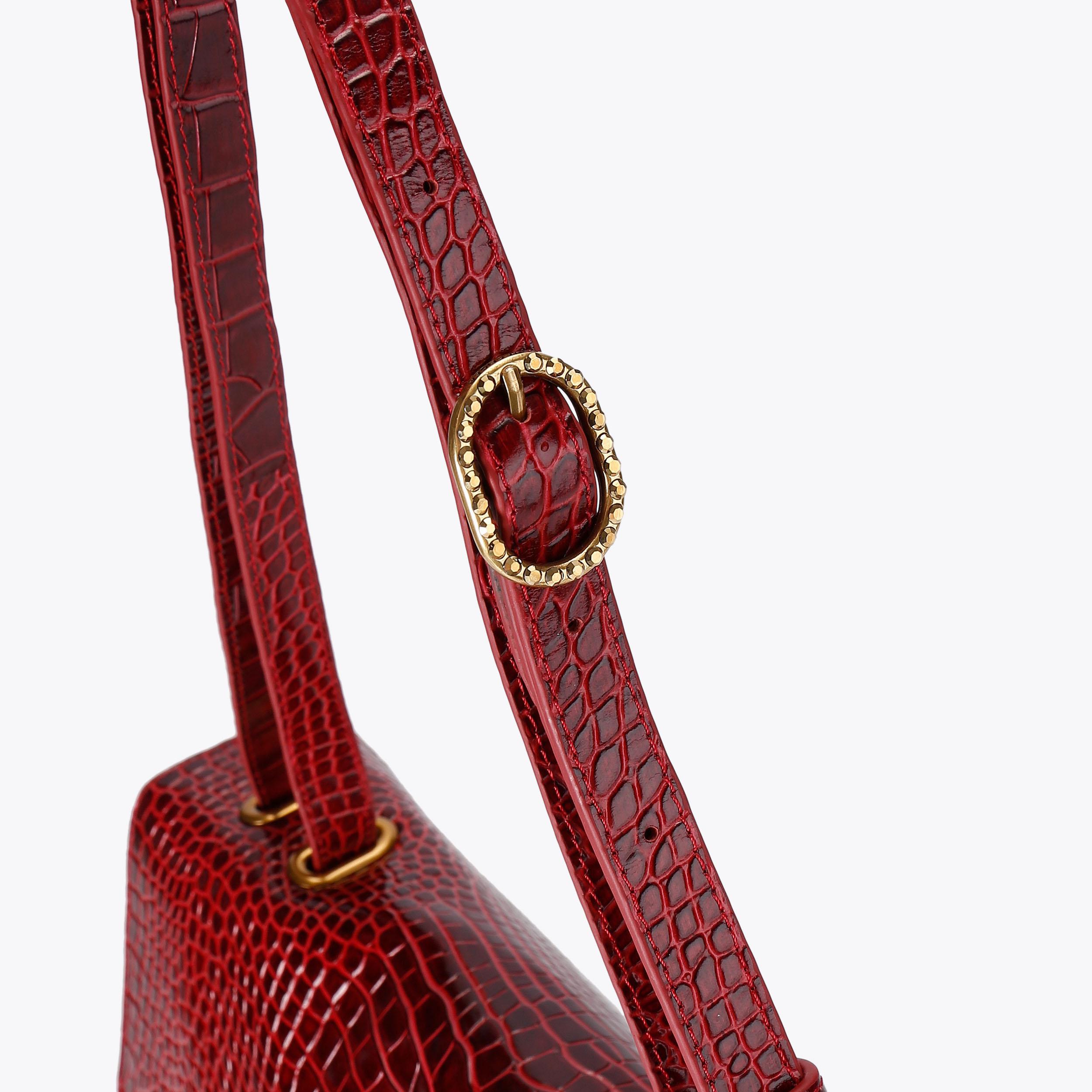 CHELSEA LG SLOUCH FLAP Red Croc Leather Shoulder Bag by Kurt